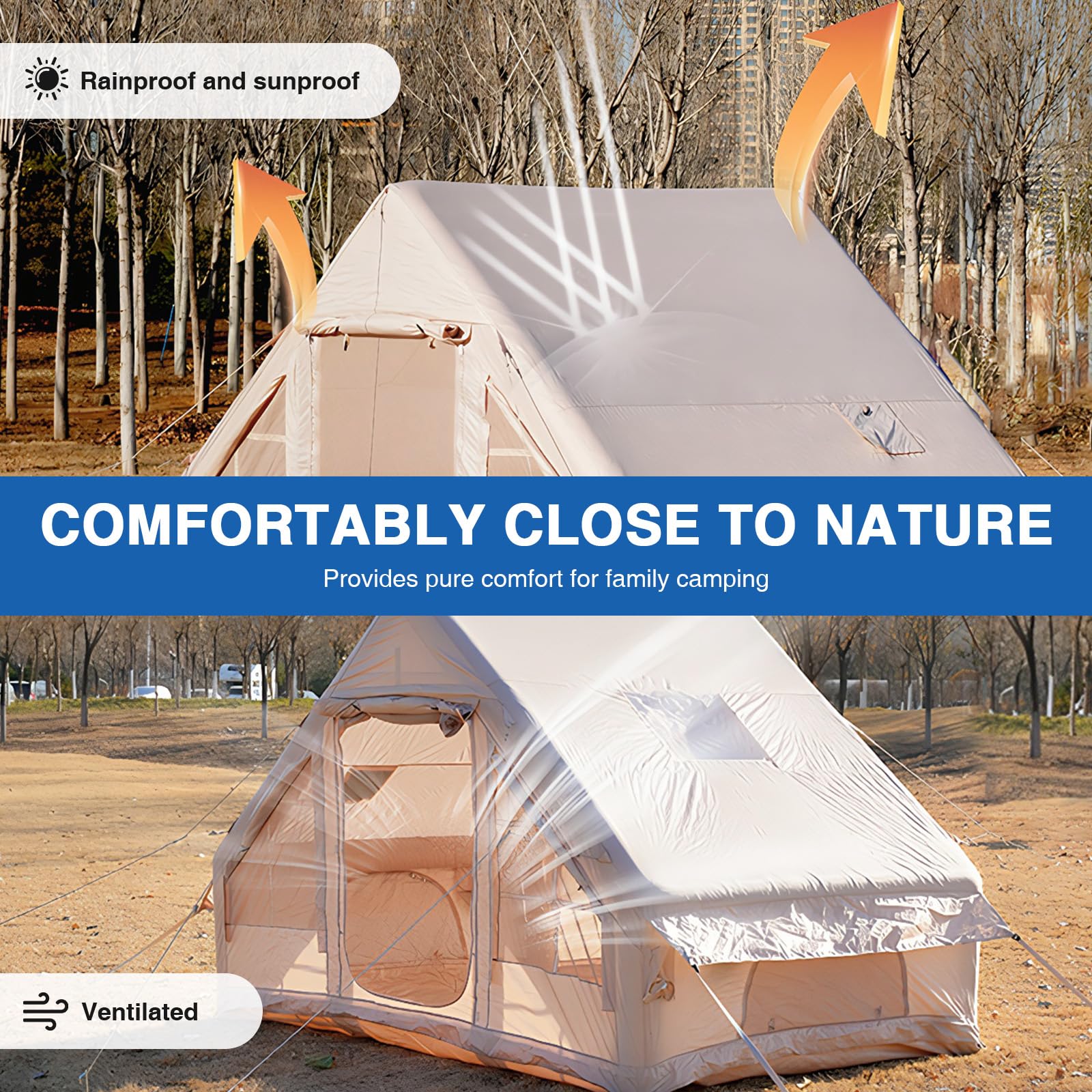 Tende da Campeggio Gonfiabile 6.3m2 Impermeabile PU3000+ con Pompa Resistente al rifugio Oxford Glamping Escape Family Outdoor Adventure Breathable Mesh Structure Quick Setup