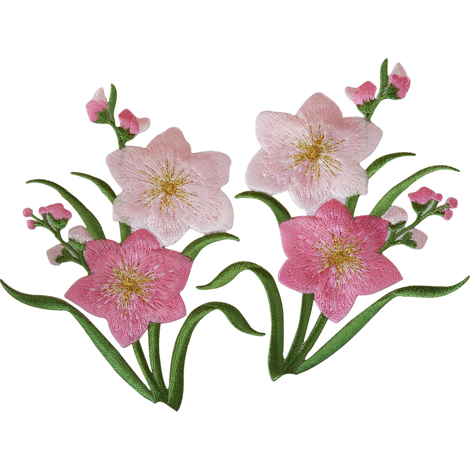 Ellu Pink Pair Of Flower Patches Iron Sew On Flowers Embroidered Patch Badge Applique
