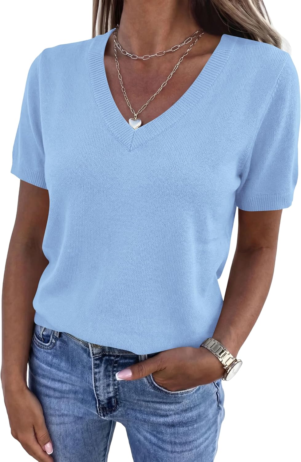 PRETTYGARDEN Womens Short Sleeve Sweaters V Neck Business Casual Tops Lightweight Sweater Shirts 2026 Summer Spring Outfits