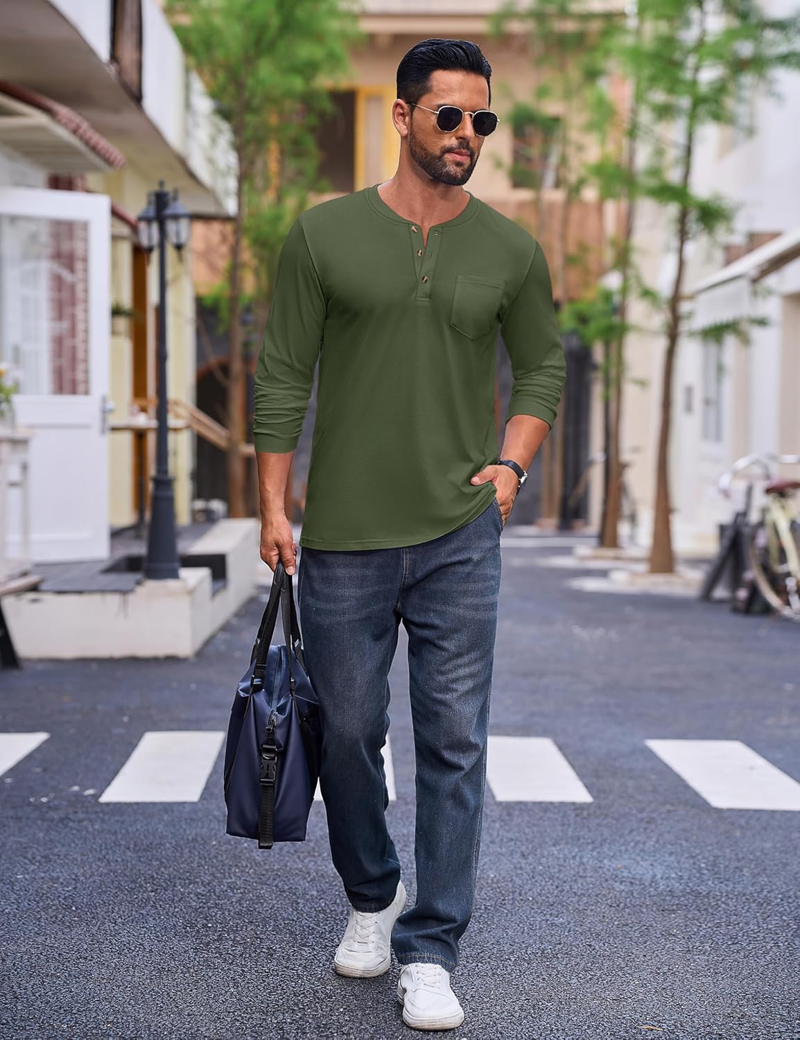 Cotrasen Mens Henley Long Sleeve Shirts Cotton Pocket Button T Shirts Casual Lightweight Plain Tops Fall Basic Tee - Image 3