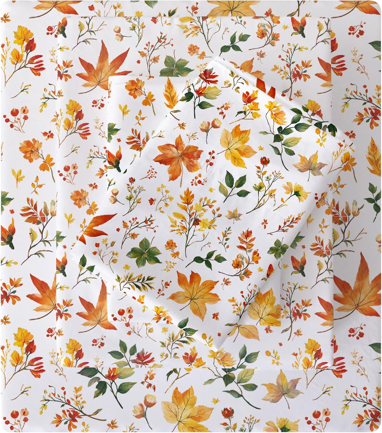 Viviland Floral Full Sheet Set - 4 Piece Vintage Orange Maple Leaves Patterned Bed Sheets - Soft, Breathable Microfiber Sheets with Deep Pocket, Non-Slip Fitted Sheets & Pillowcases