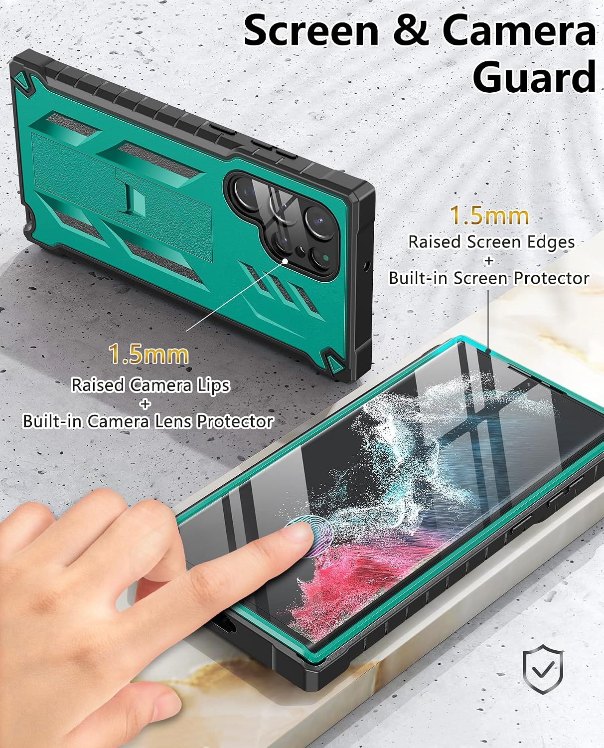 FNTCASE for Samsung Galaxy S22 Ultra Case: Built-in Screen Protector & Kickstand Full-Body Dual Layer Rugged Military Grade Shockproof Protection Heavy Duty Protective Phone Cover 5G-Green