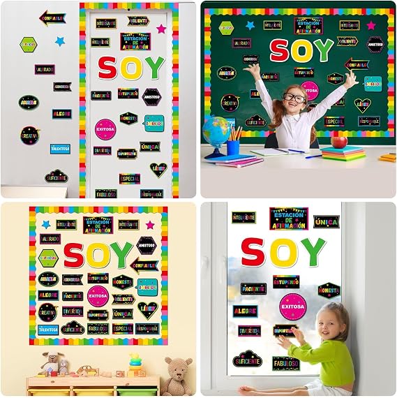 Colorful Affirmation Station Spanish Bulletin Board for Classroom Colorful Motivational Bulletin Board Positive Inspirational Cutouts for School Library Home Office Wall Decor Back to School Supplies