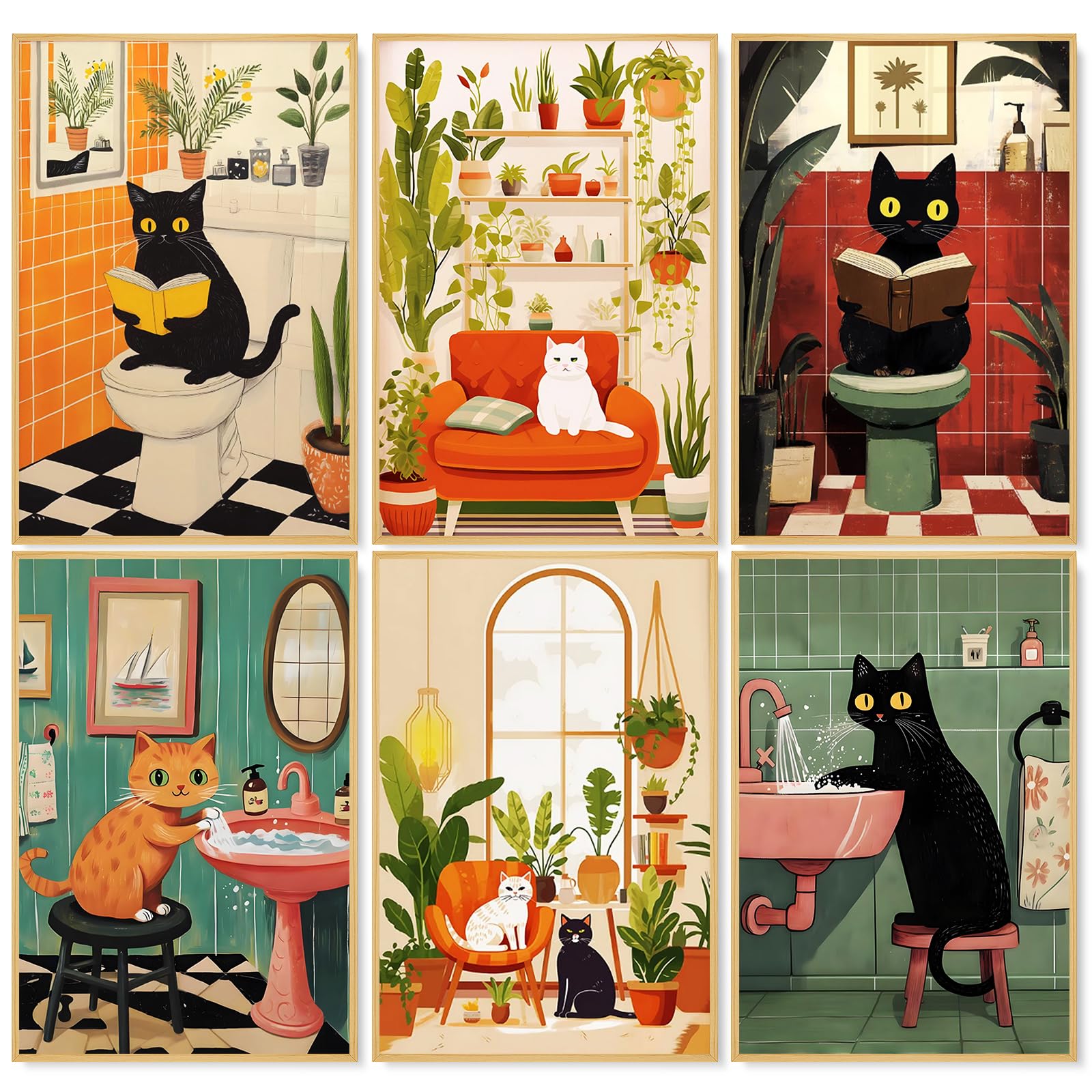 Camocin Art Cat-1 6 Pack Paint By Numbers For Adults, Funny Black Cat, 8X12 Inch