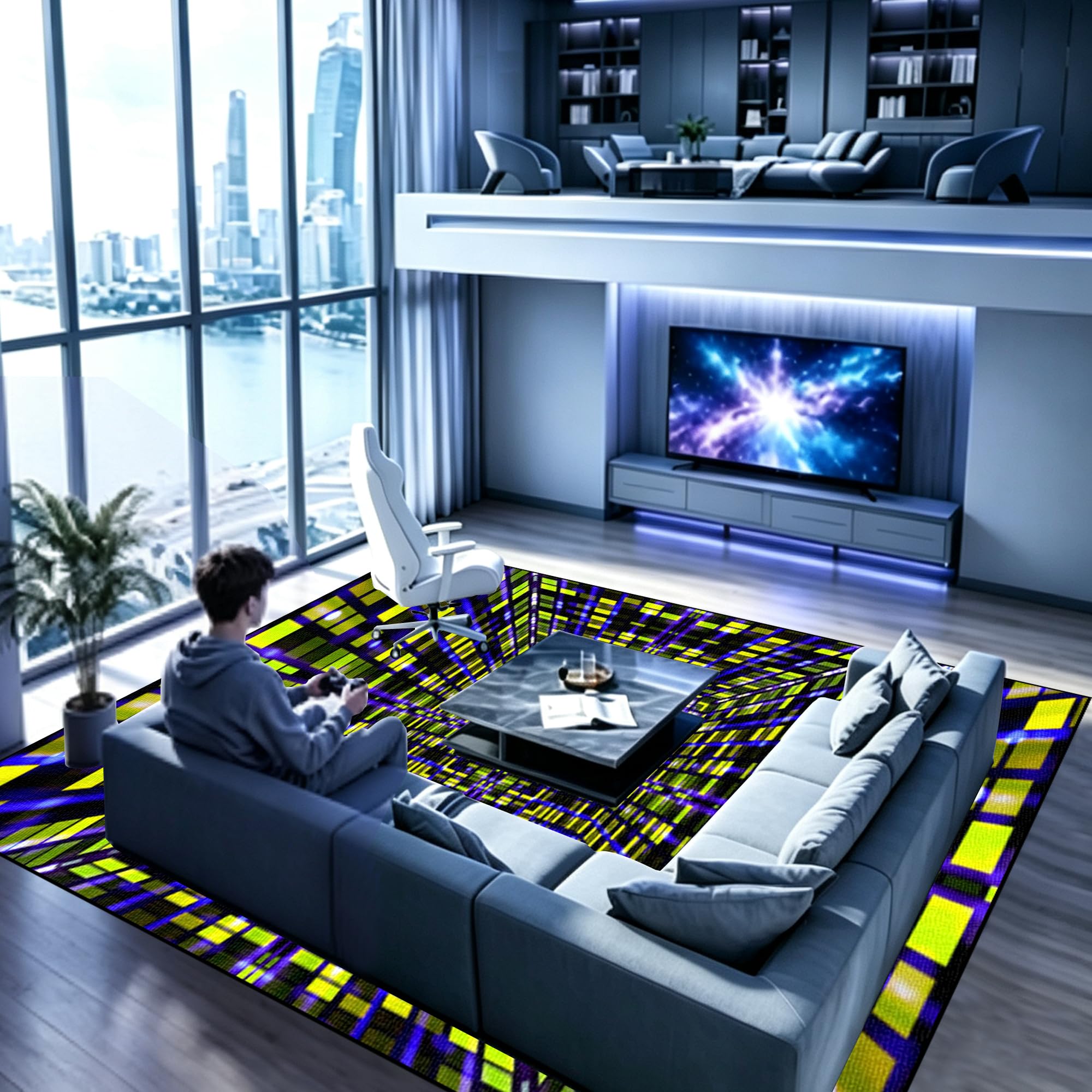 Alfombra Salon Gaming Grande Alfombras Dormitorio Antideslizante Lavable 110 x 160 cm