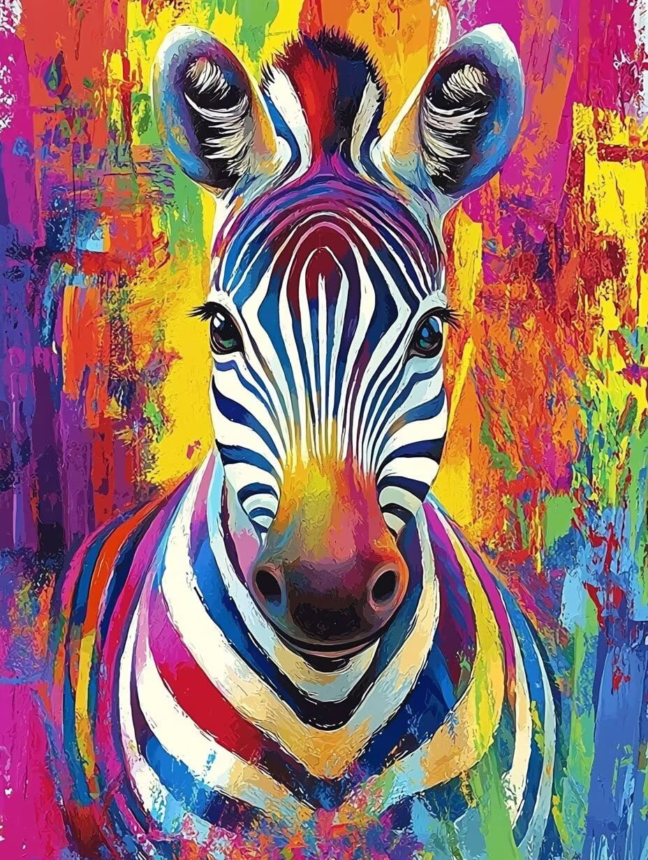 WEISHIWE Kolorowa zebra zestaw do malowania numerami dla dorosłych, 80x100cm m-33 | Pigment akrylowy - początkujący dorośli łatwe na płótnie - nieoprawione - farba do dekoracji ścian w domu