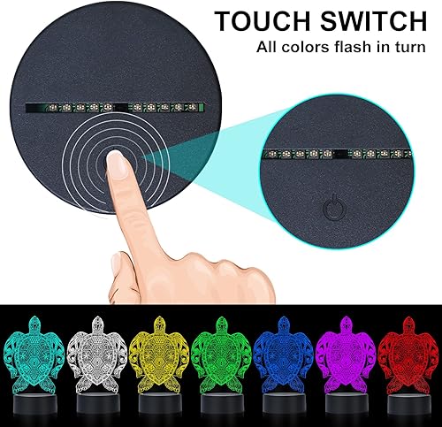 Miniatura 3 de Luz nocturna de tortuga para niños, lámpara de noche de ilusión 3D, lámpara de mesa LED USB, luces reguladoras táctiles inteligentes, lámpara