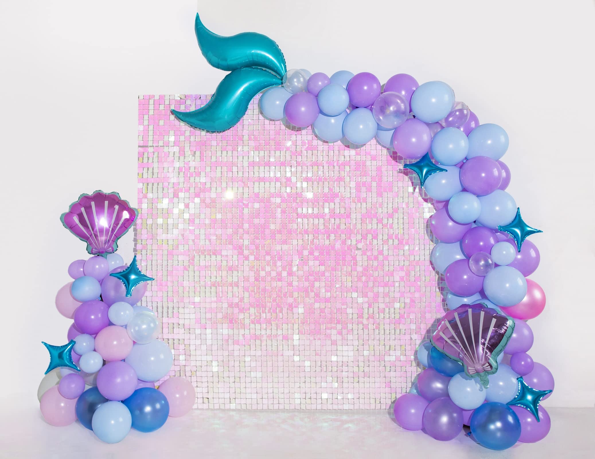 Photo 1 of Pink Shimmer Wall Backdrop Square Sequin Wall Panel Backdrop Decor for Wedding, Anniversary, Birthday, Party, 12 Panels 12 PCS Pink Iridescent