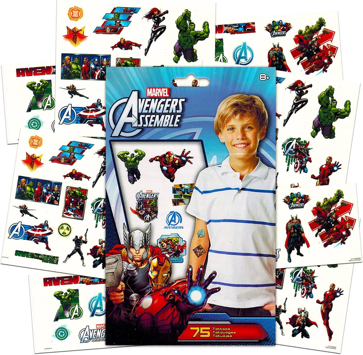 Marvel Avengers Tattoos Party Pack -- 75 Assorted Avengers Temporary Tattoos Bundle With 1 Jumbo Avengers Sticker Decal