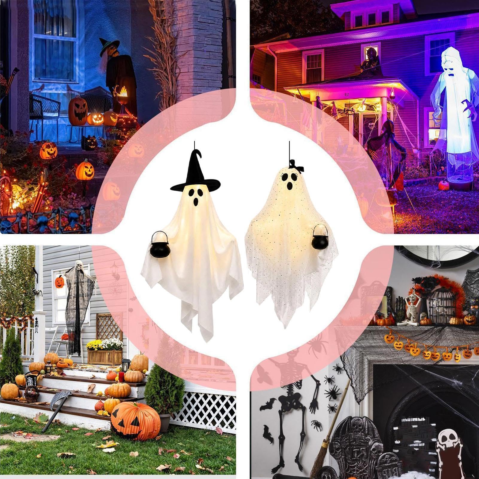 Decorazioni Halloween Per Esterni Decorazione Sicura Cappello da 2 Pezzi | Decorazione Fantasmi Oscillanti Halloween per Patio Casa Prato Sentiero Paesaggio
