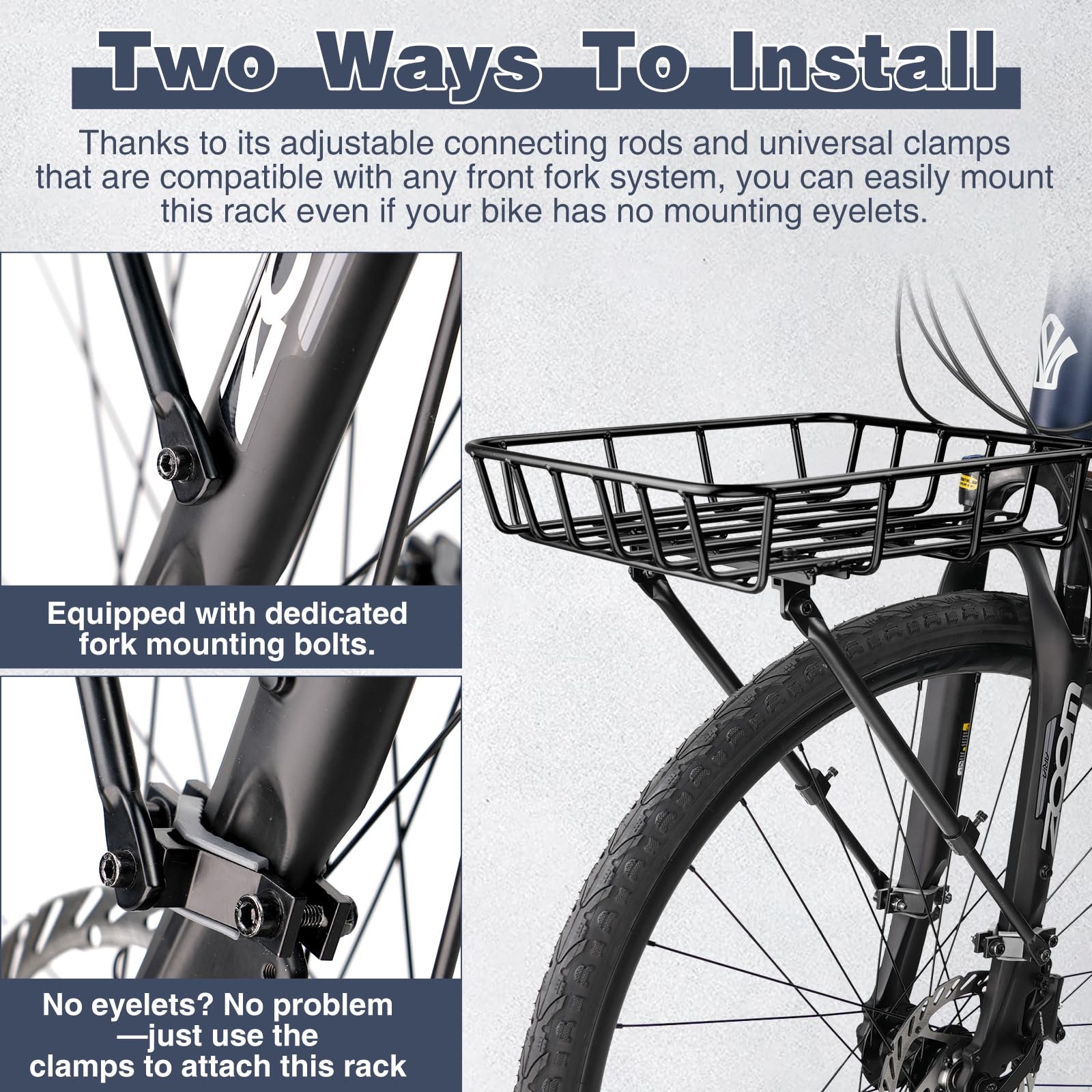 Portaequipajes universal para bicicleta – Cesta delantera de gran capacidad, cesta delantera de aluminio ligero con barras de sujeción, ajustable para bicicletas de 26 a 29 pulgadas, incluye