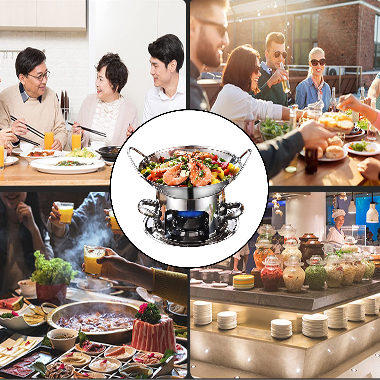 Spirituskocher Für Innenraum, Campingkocher Mit 26cm Topf, Mini Kleiner Hotpot-alkoholkocher, Edelstahl Spirituskocher Innenraum Mit Topf Campingkocher, Für Hot Pot Grillen