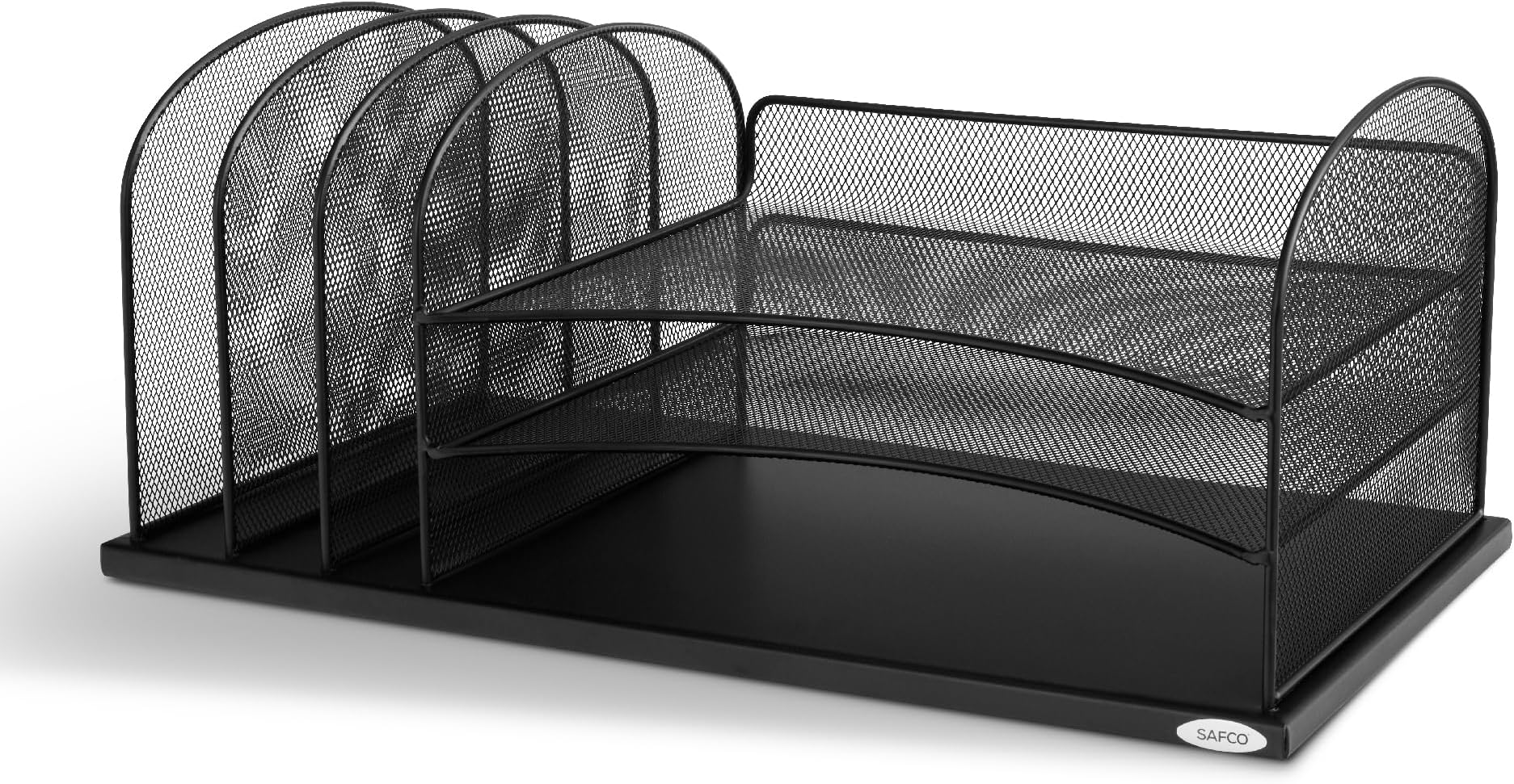 Onyx Desk Organizer, 3 Vertical Compartments and 3 Trays, Office and Classroom Mailbox , Paper and Mail Sorter, Steel Mesh, Black
