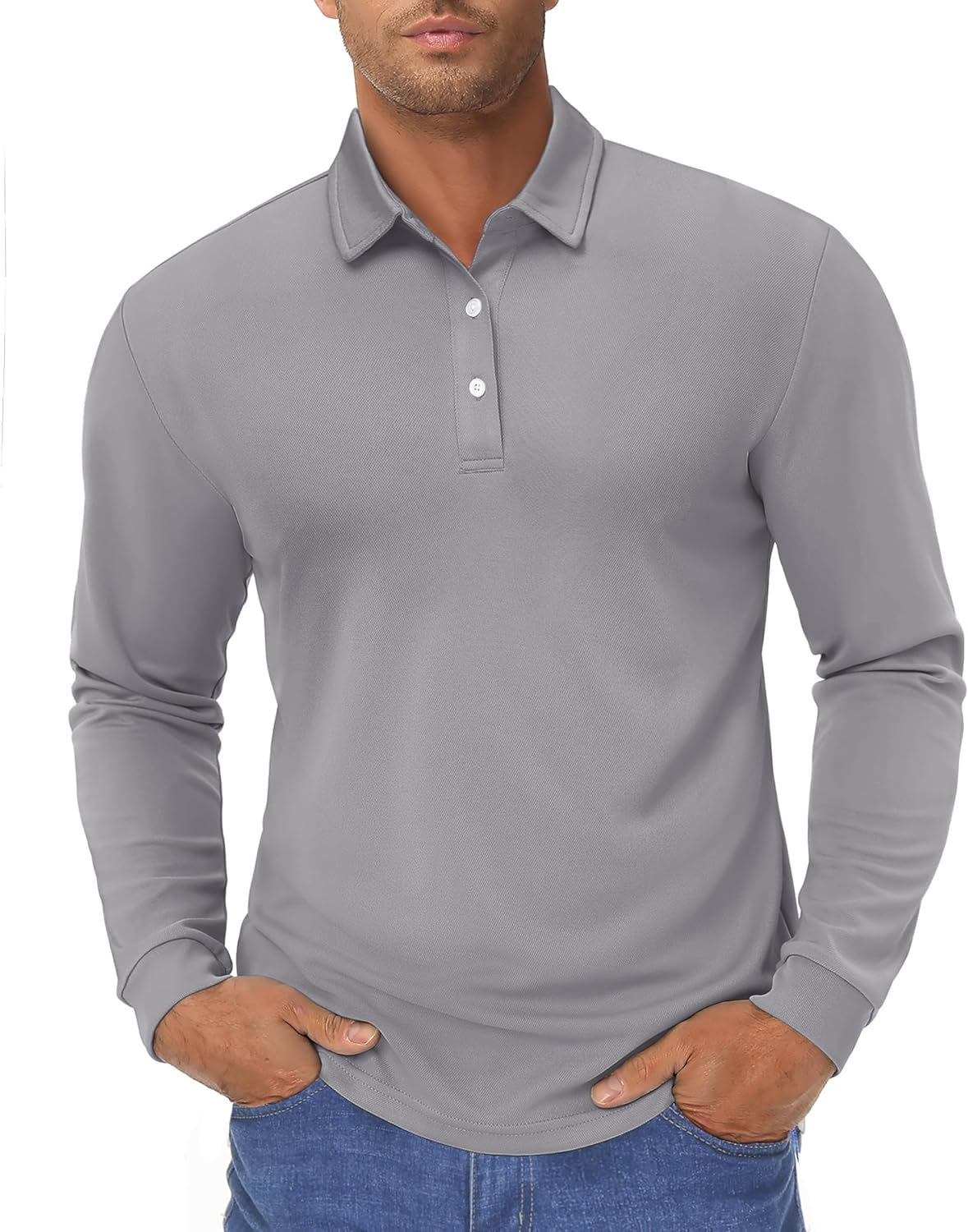 TACVASEN Men's Polo Shirts Long Sleeve Golf Quick Dry Moisture Wicking Lightweight Casual Shirt with 3-Buttons