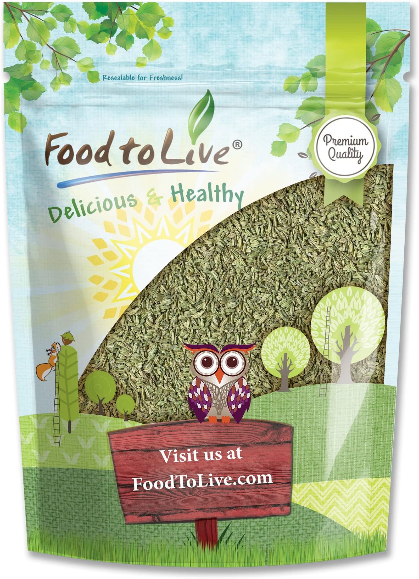 Food to Live Fennel Seeds, 1 Pound – Whole, Raw, Non-Irradiated, Non-GMO, Kosher, Vegan, Bulk, Sweet Licorice Flavor, Perfect for Fennel Tea, Cooking, Baking, Indian and Mediterranean Cuisine