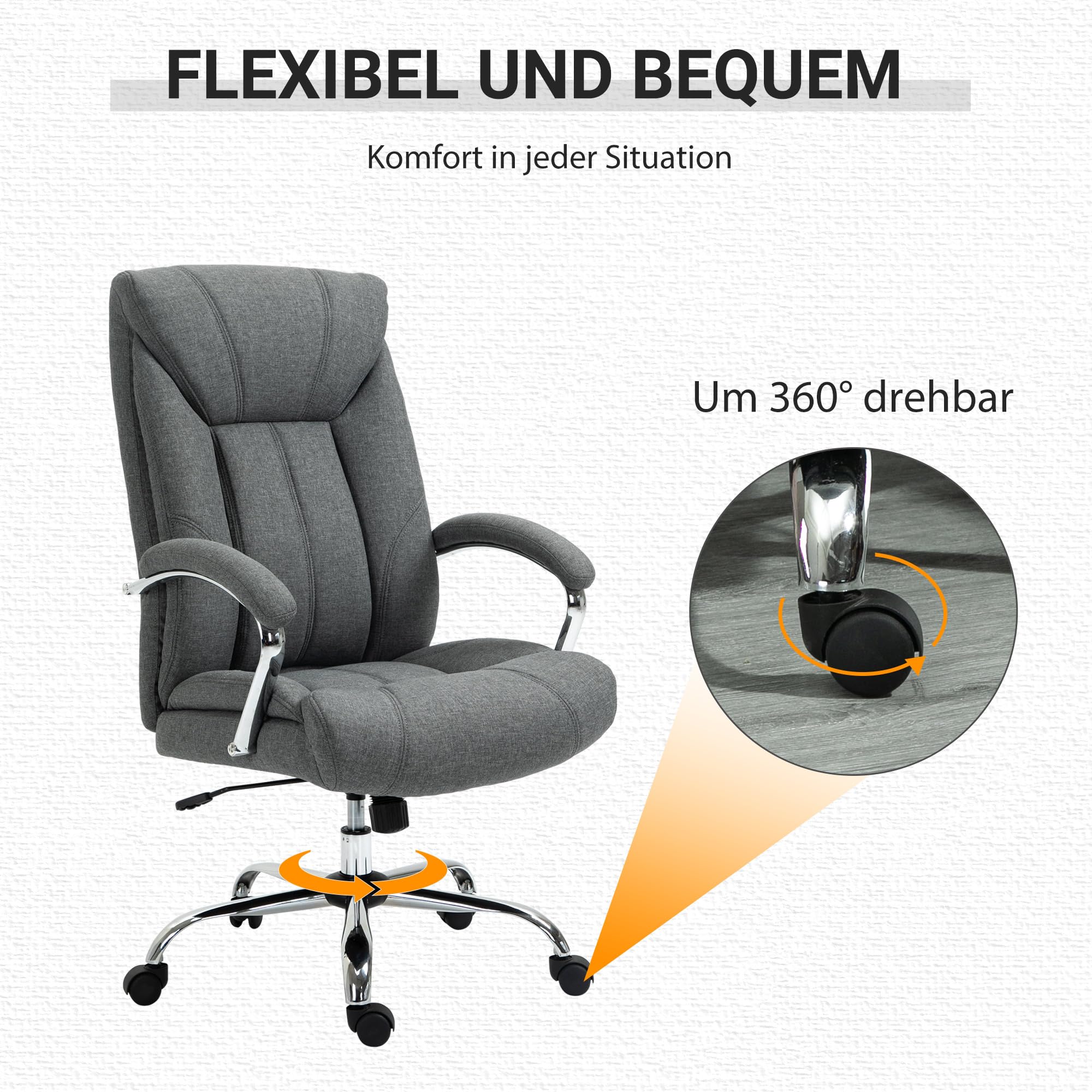 Vinsetto Bürostuhl mit Wippfunktion Kopfstütze Grau 65 x 78 x 110-118 cm