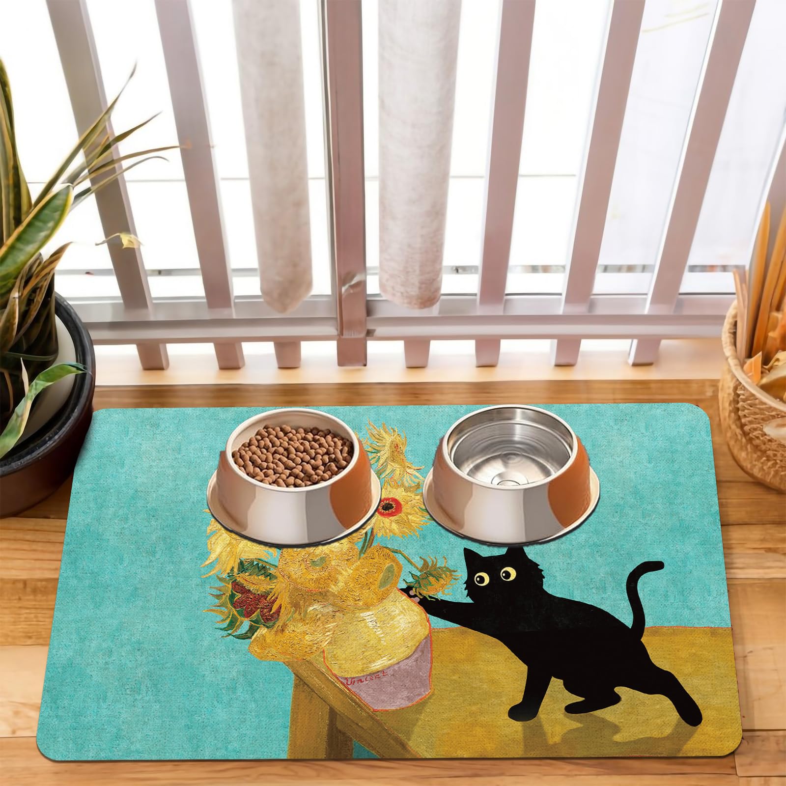 Tapis de nourriture pour chat contre les flaques d'eau avec base caoutchouc