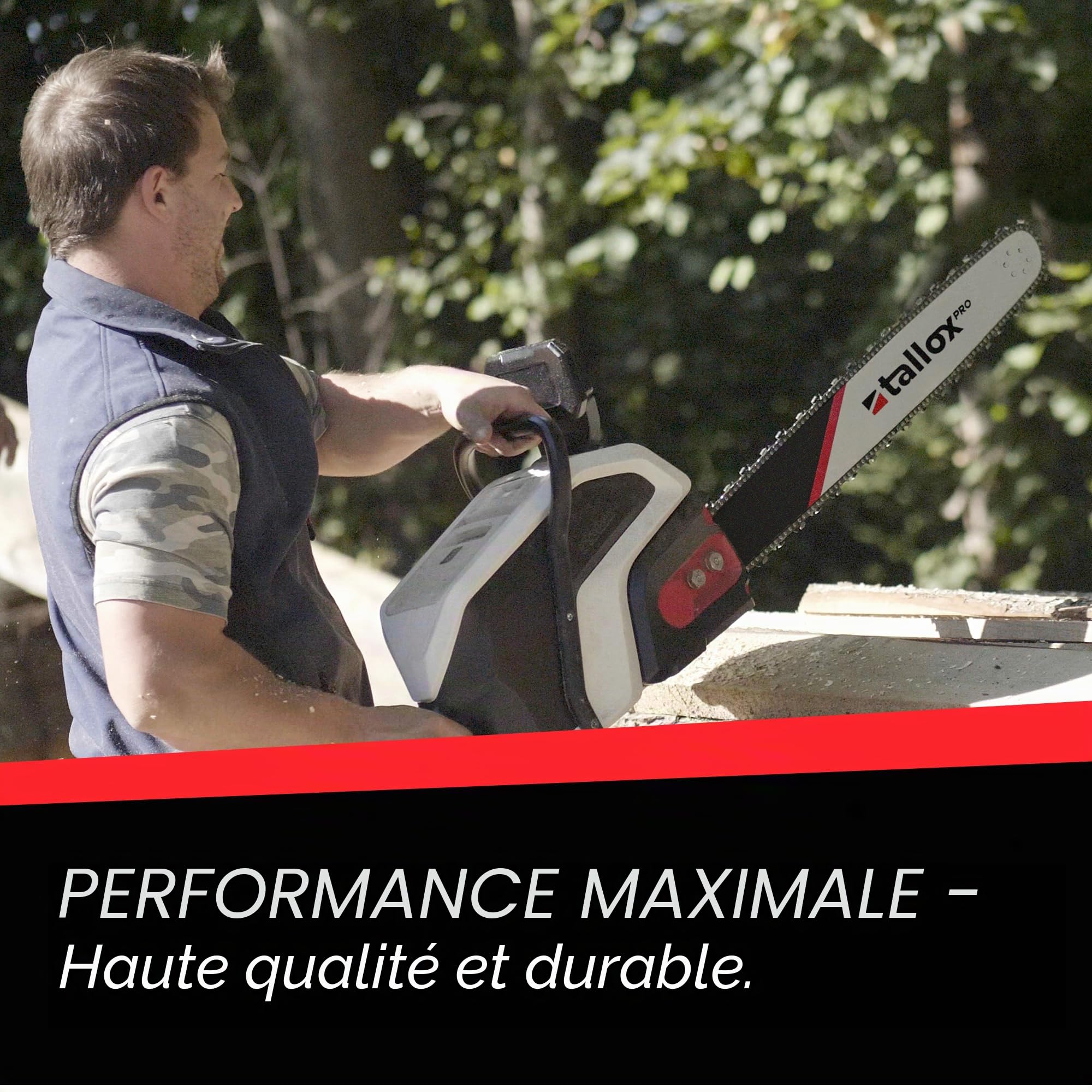 Guide-chaîne professionnel Tallox avec 3 chaînes de scie Tallox, pas de 3/8", jauge 1,6 mm, 72 maillons entraîneurs, pour guide de 50 cm, compatibles avec les tronçonneuses Stihl