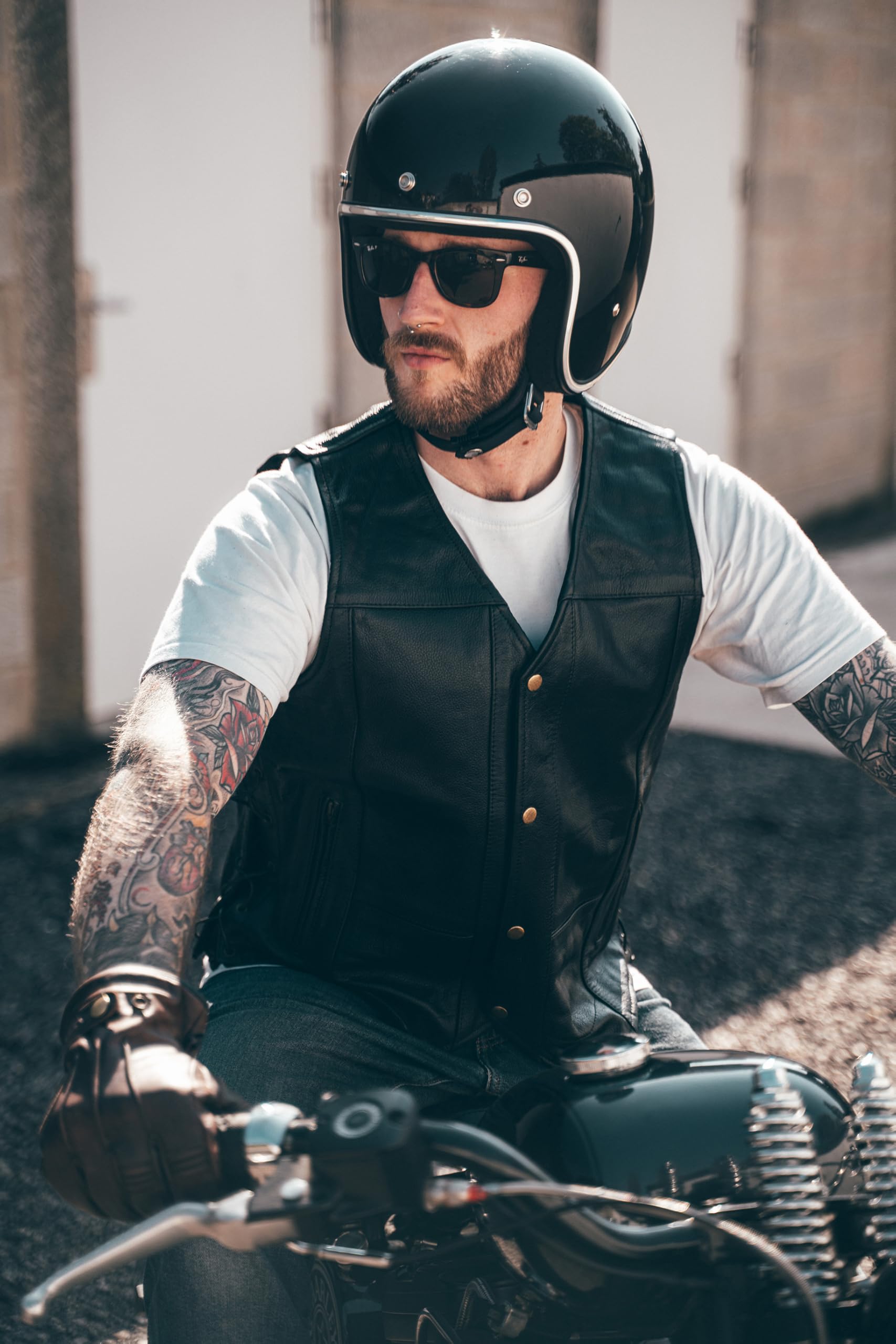 Texpeed Gilet moto en cuir pour homme coupe - Véritables poches fermeture éclair de qualité moto/coupe gilet avec côtés tressés Noir - 10XL