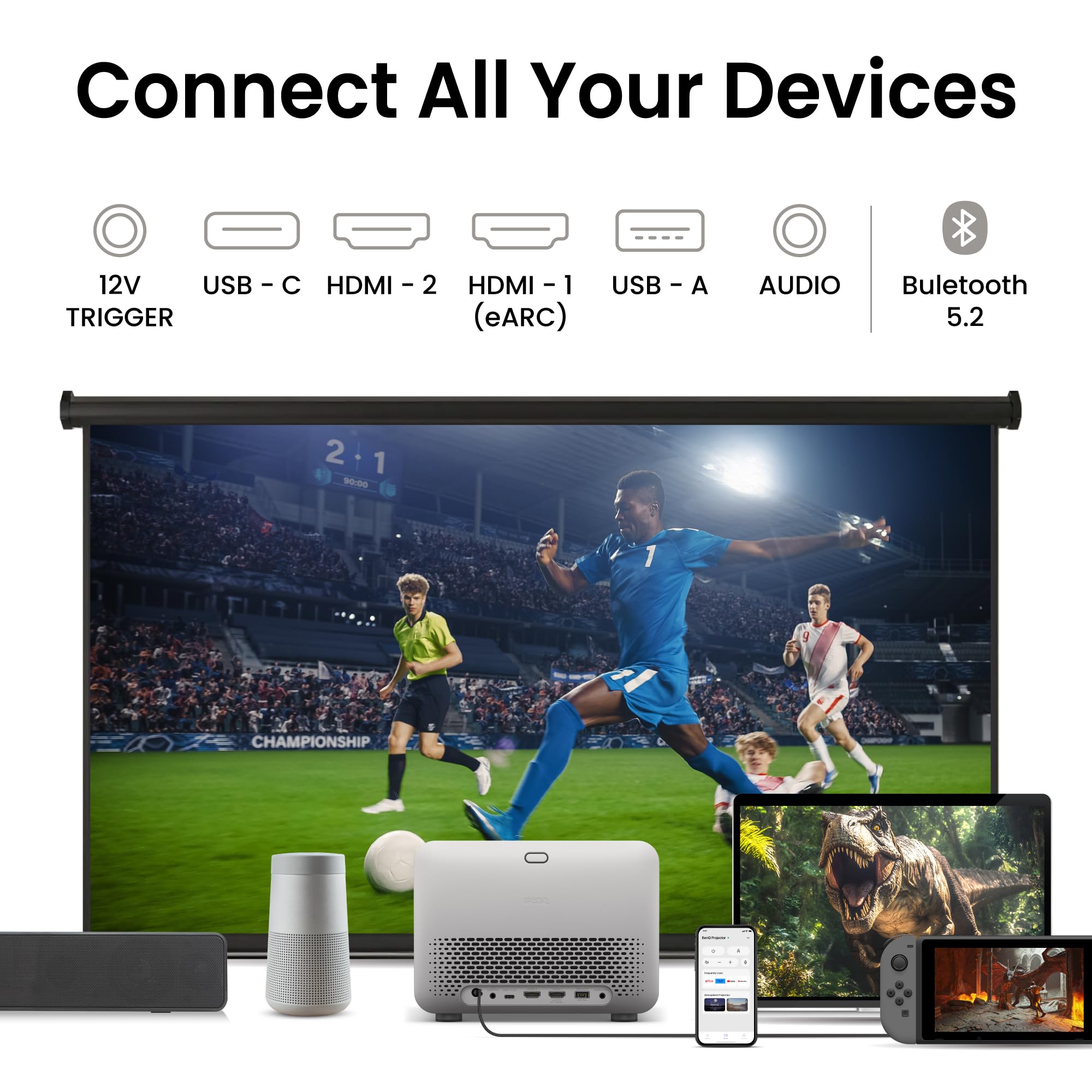BenQ TK705STi Projektor 4K HDR, krótki strzał, 3000 ANSI lumenów, Google TV z Netflix, HDMI 2.1, niski opóźnienie wejściowe, ekran 150" do kina domowego