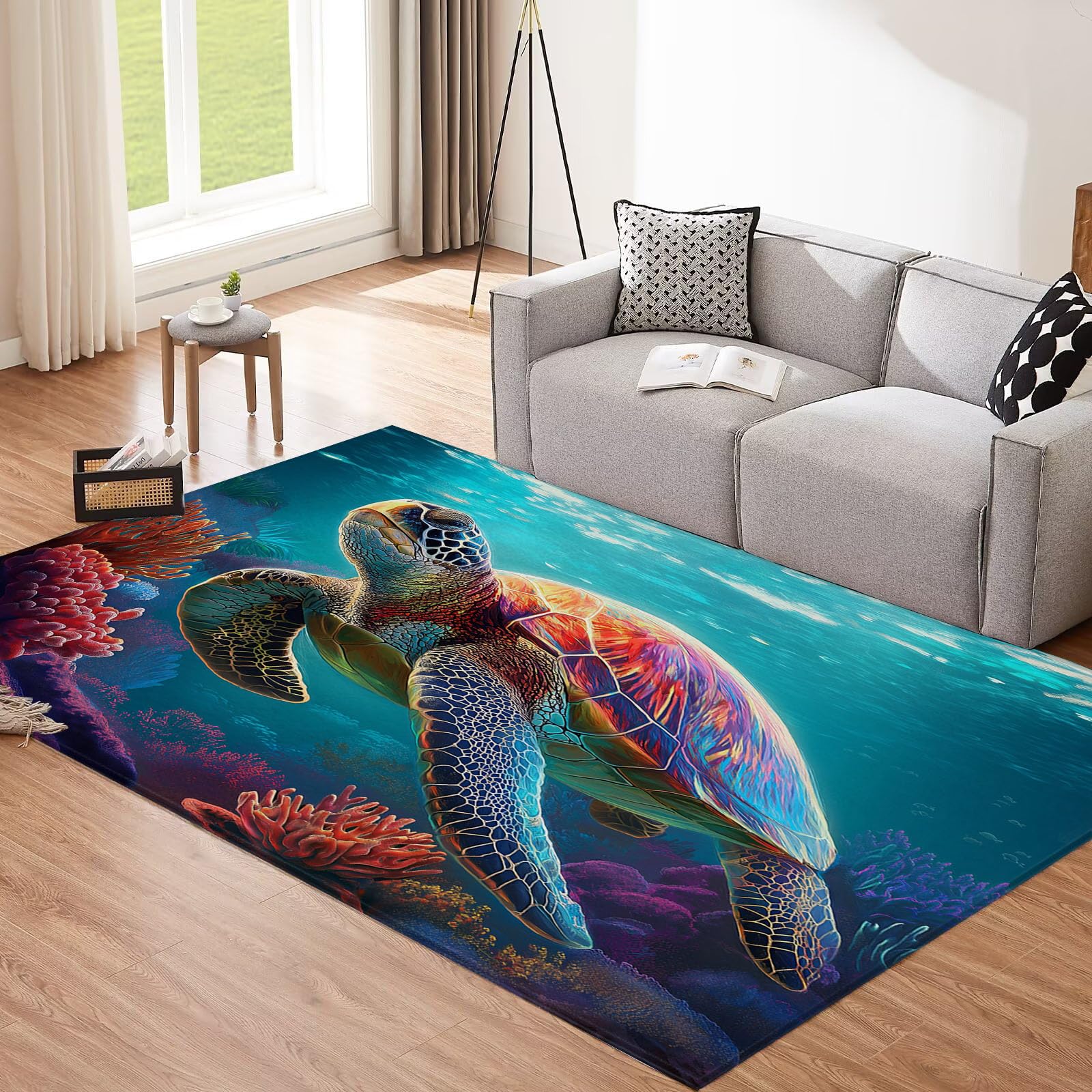 Schwimmend Glocke Teppich für Wohnzimmer, 160x230cm Waschbarer Kurzflor Rechteckiger Rutschfester für Schlafzimmer Küche Esszimmer Fantasie Feld Deko Carpet