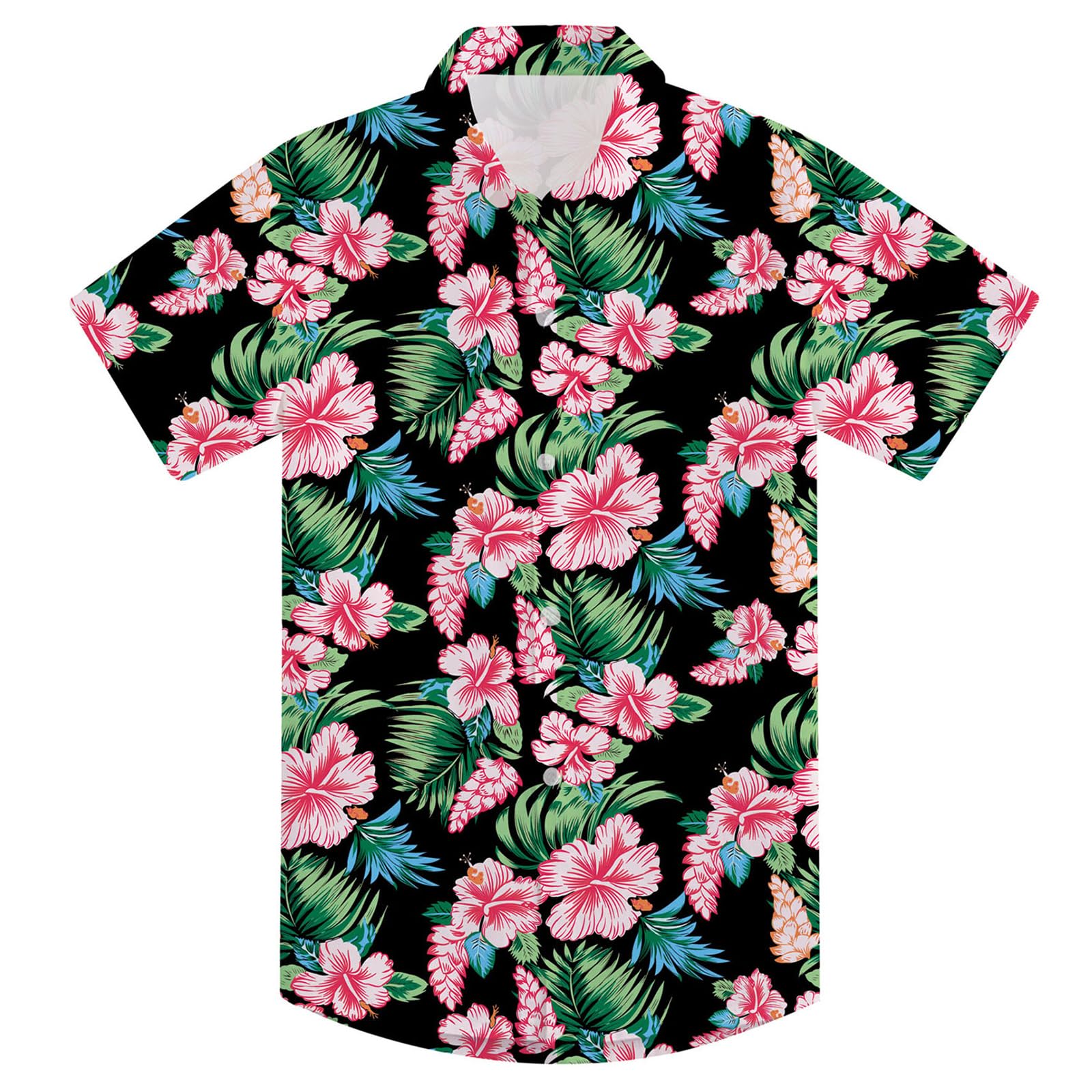 Boys Hawaiian Floral Aloha Print Shirt Button Down Dress Shirt for 7-14 Years - 1