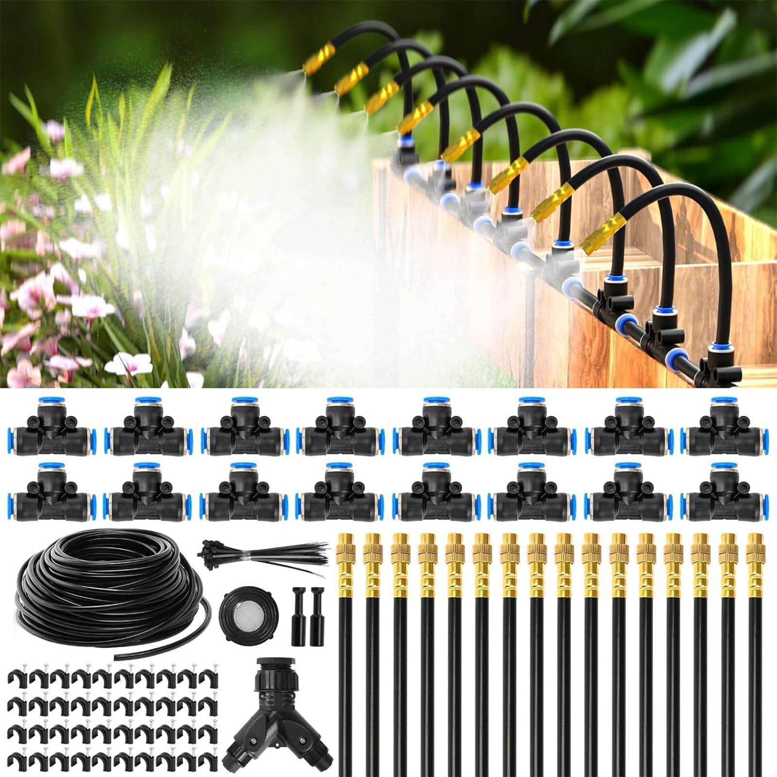 Fast Fit Gartenbewässerungsset mit verstellbaren Nebel und Tropfdüsen für die Pflanzenpflege Gewächshaus und auf der Terrasse Tropfbewässerungsset, Bewässerungsschlauch, Gartennebel, verstellbare