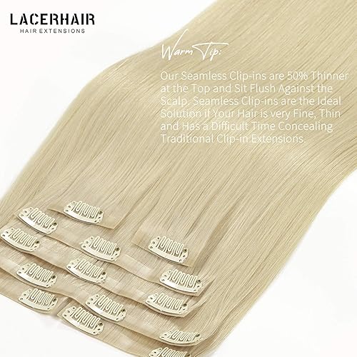 Miniatura 5 de Lacer Nueva versión de extensiones de cabello humano grueso invisible, con clip, de cabeza completa, sedoso, lacio, glamuroso, sin costuras, 100%