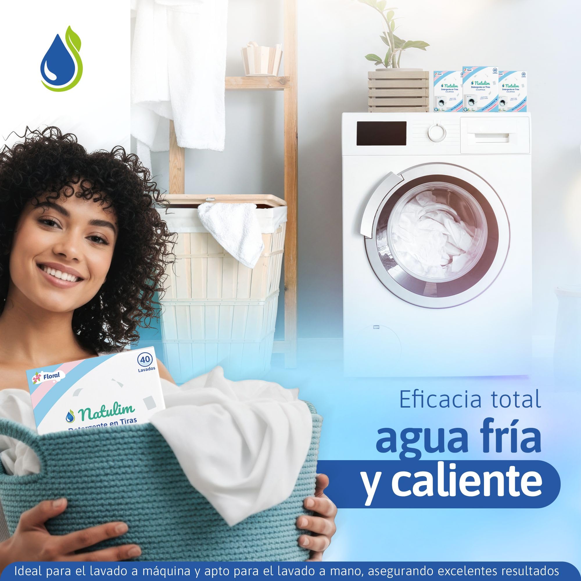 Natulim - Detergente en Tiras para Lavadora (40 Lavados) - Incluye efecto Suavizante, Ecológico, Hipoalergénico, Made in Spain - Ropa limpia y suave sin ensuciar el Planeta (Fragancia Floral)