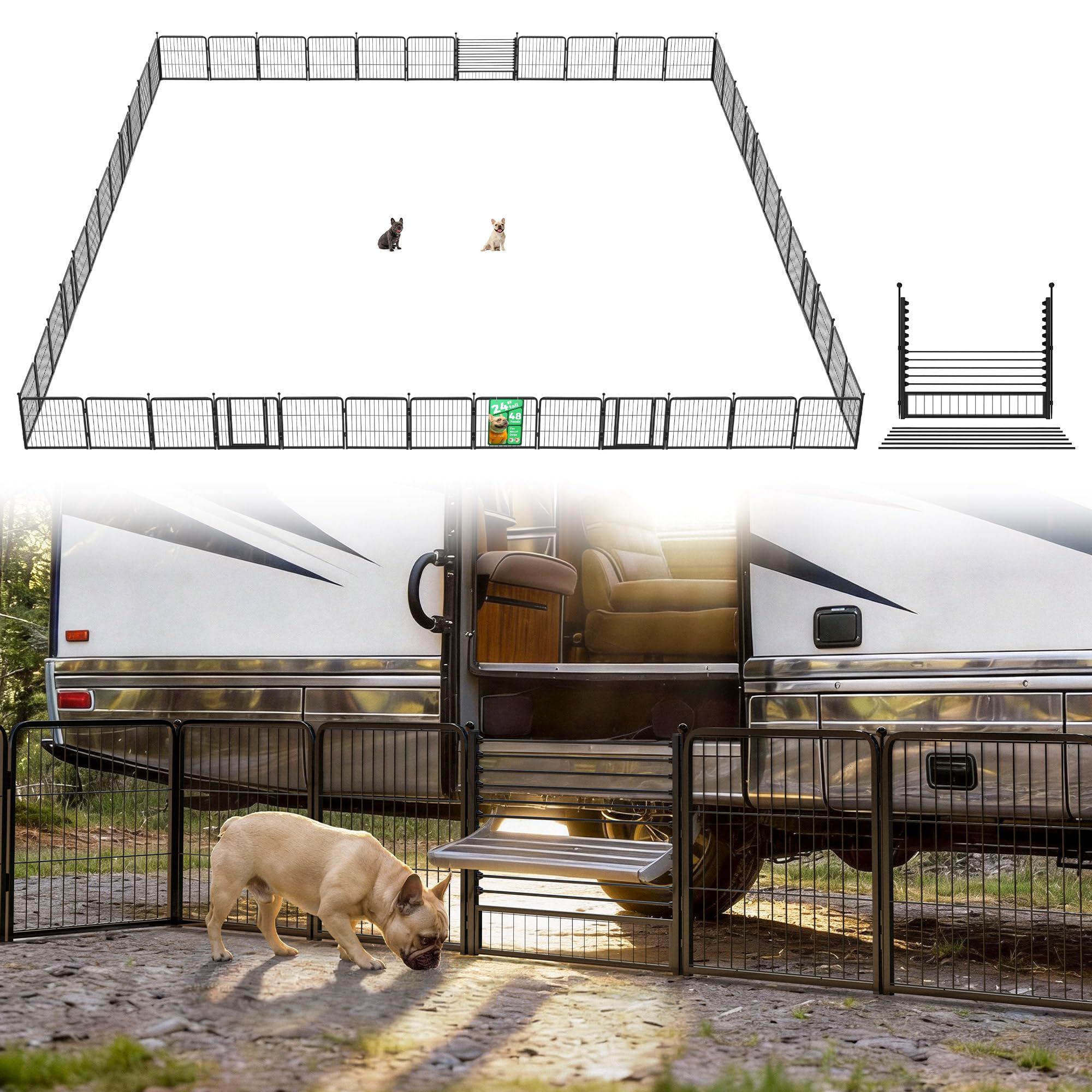 FXW Instant Dog Playpen with RV Step Grid for RV Camping, 24" H, 48 Panels