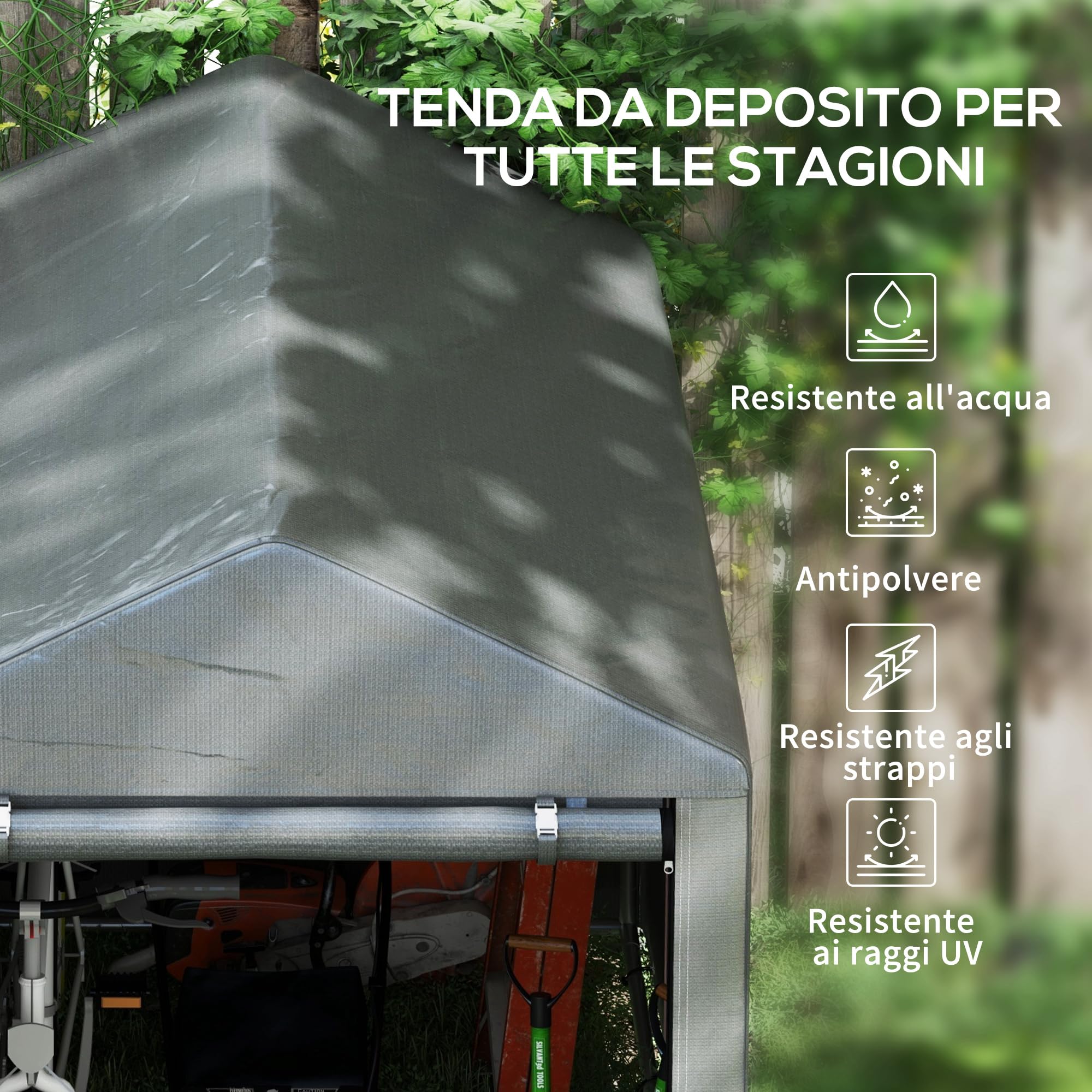 Outsunny Outdoor Motorcycle Garage Storage Box with Zip Entry, Garage Tent for Bicycles and Tools in Galvanised Metal and PE Fabric, 120 x 179 x 165 cm, Dark Grey - 3