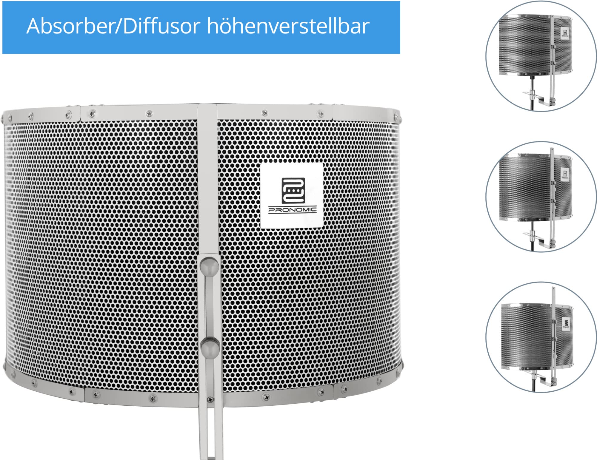 Pronomic MP-60 Micscreen, Portabler Absorber und Diffusor, Höhenverstellbar | Verhindert unerwünschte Schallreflektionen oder Echos, Passend für nahezu jedes Standard-Mikrofonstativ, Gewicht: ca. 2 kg