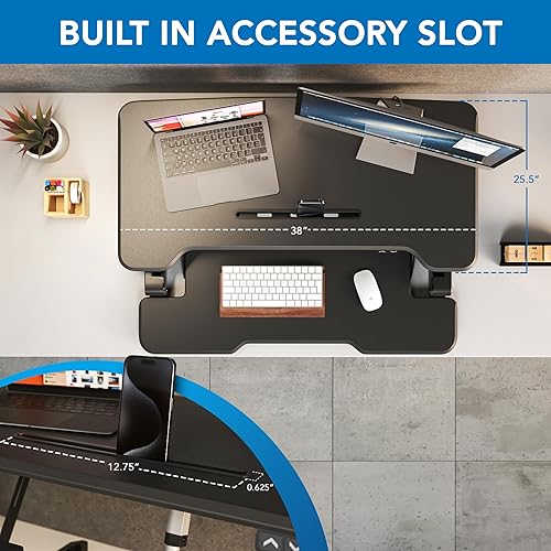Miniatura 9 de Mount-It! Convertidor de escritorio eléctrico de pie con mesa de 38 pulgadas, elevador de escritorio de pie ajustable en altura, elevador de