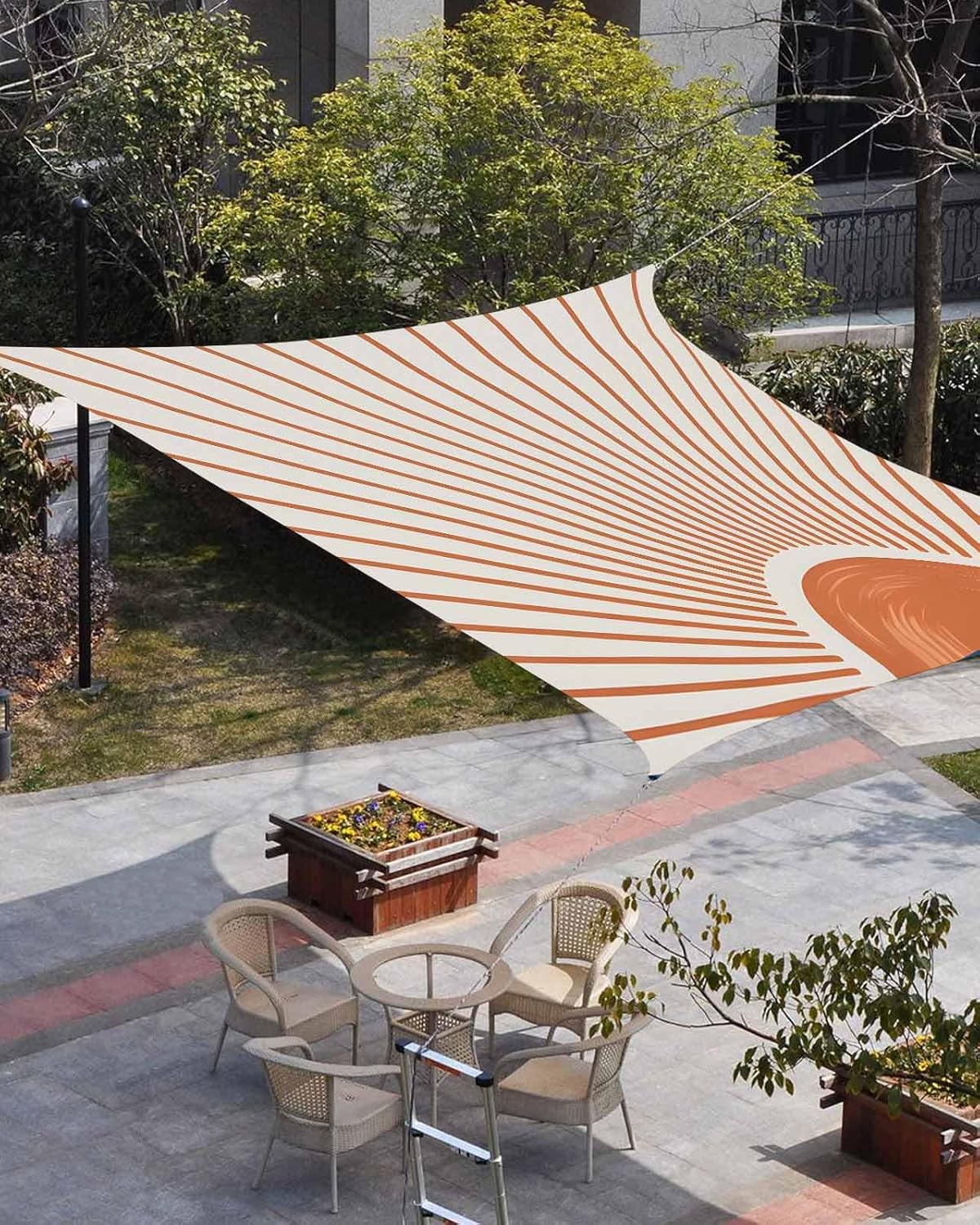 Sunlight Lines Sun Shade Sail 6.5'x10' Rectangle Outdoor Shade Canopy, Orange Sunset Abstract Striped Art Porch Shades Outdoor Sun Blocking Screen, Sunshade Cloth Covers for Patio/Deck/Garden