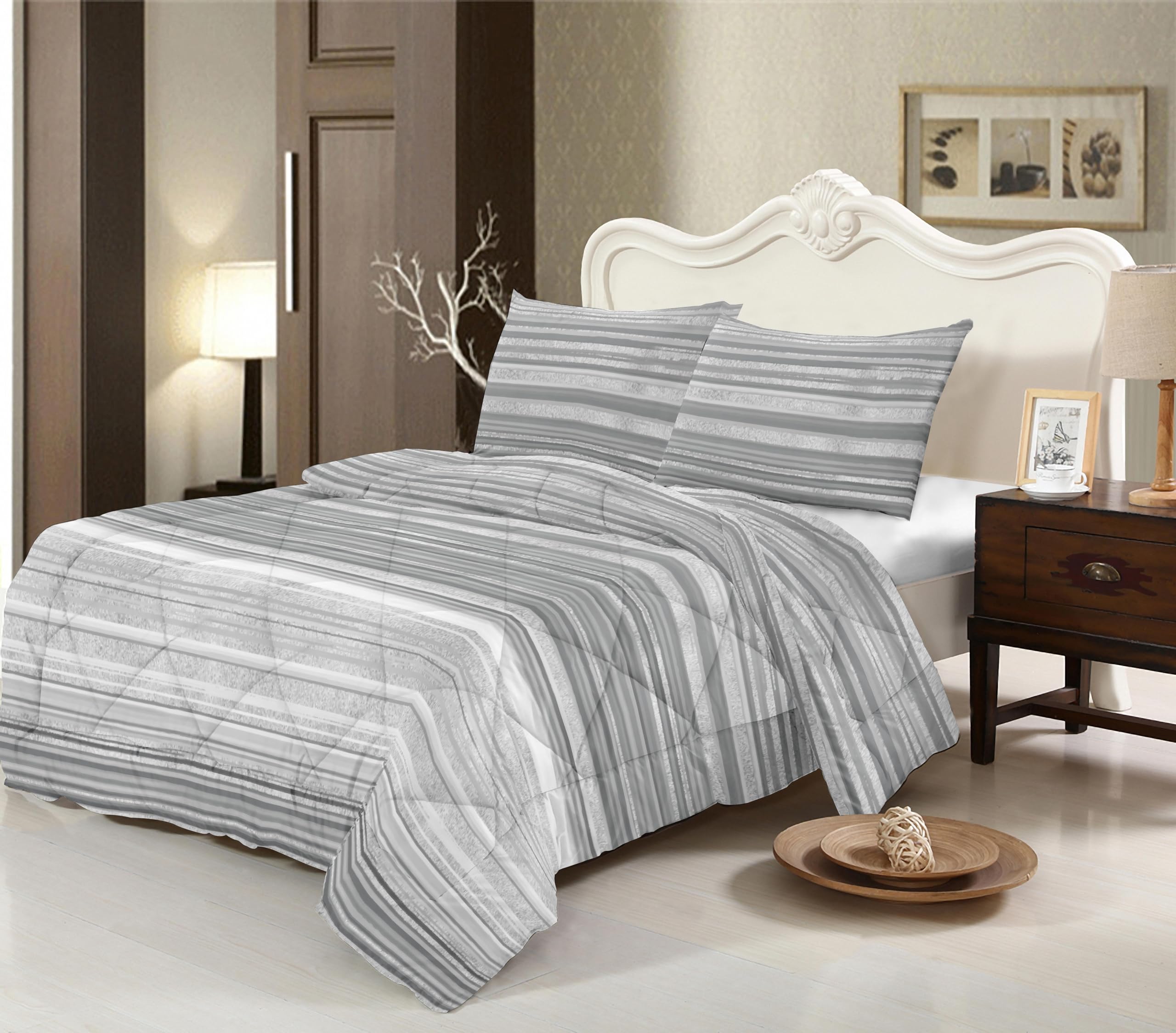 Edredón Nórdico para Cama 105 (200x260 cm) - Relleno de Fibra 250gr/m2, Diseño Estampado Reversible, Suave, Transpirable, Hipoalergénico, Ligero y Cálido para Invierno y Entretiempo (Luisiana)