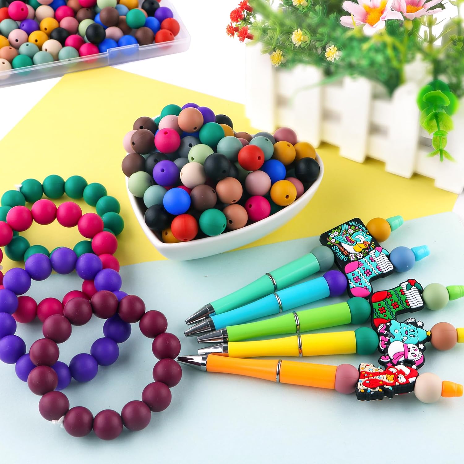 Sunrony 240Pcs 12mm Silicone Beads for Keychain Making, Mixed Color Round Silicone Beads for Pens and Necklace Bracelet Crafts Making (Multicolor Deep) - Image 3