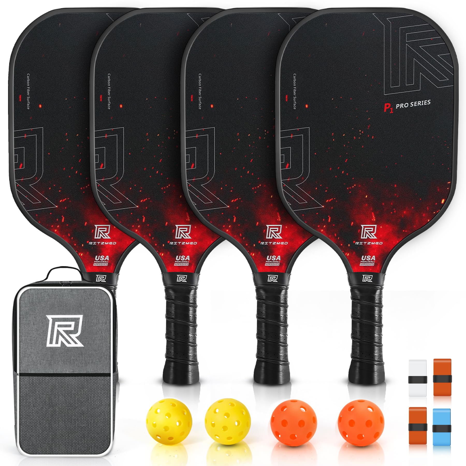 T-300 Carbon Fiber Pickleball Paddles Set of 4/2，Premium Pro Pickleball Paddles,Spin Texture,USAPA Approved for Beginners and Advanced Players，Pickle Ball Paddle Set for Men, Women, and Kids