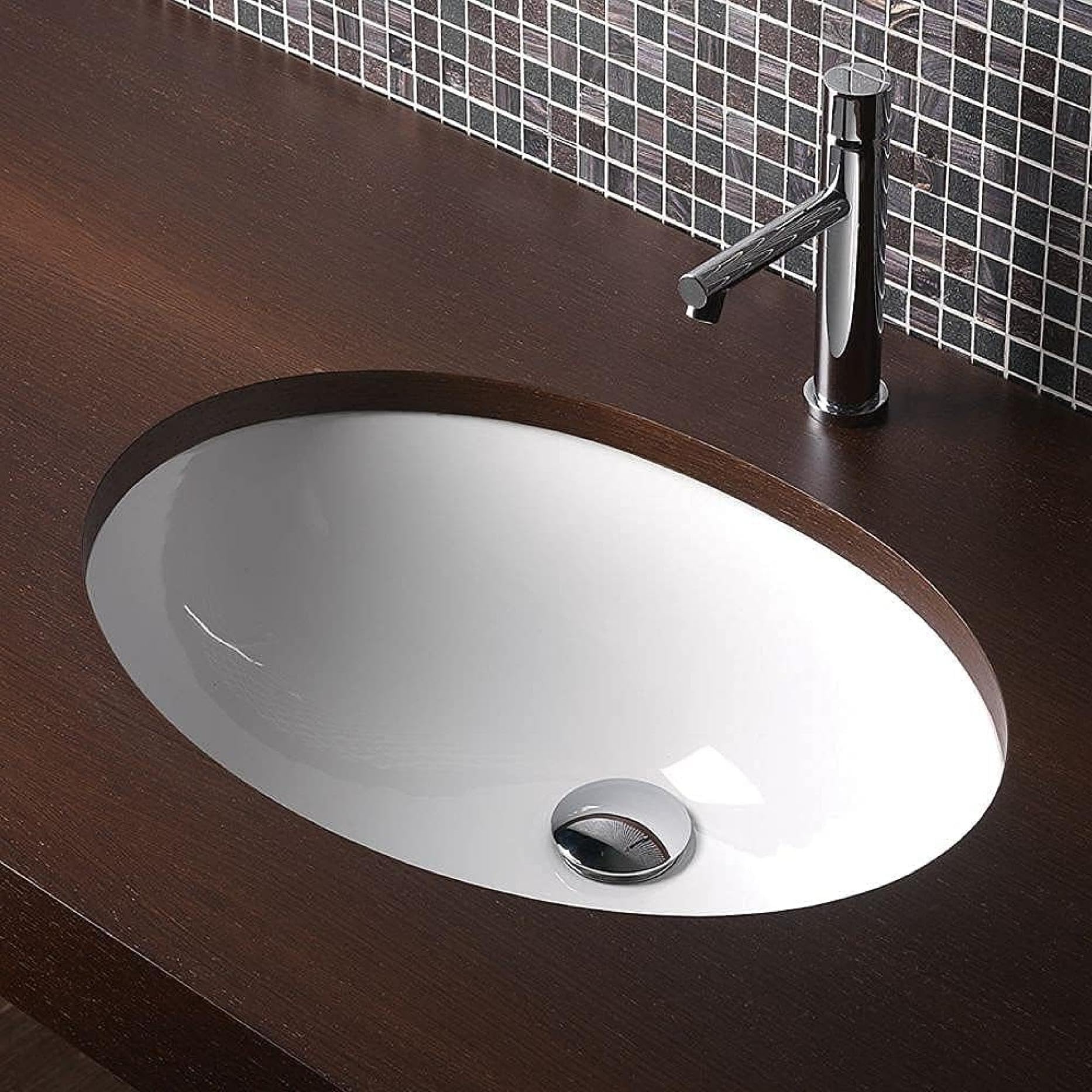 Mahón - Lavabo Bajo Encimera Ovalado de Porcelana Blanca 54x34x16 cm | Con Rebosadero y Sin Orificio para Grifo | Diseño Atemporal y Acabado Brillante