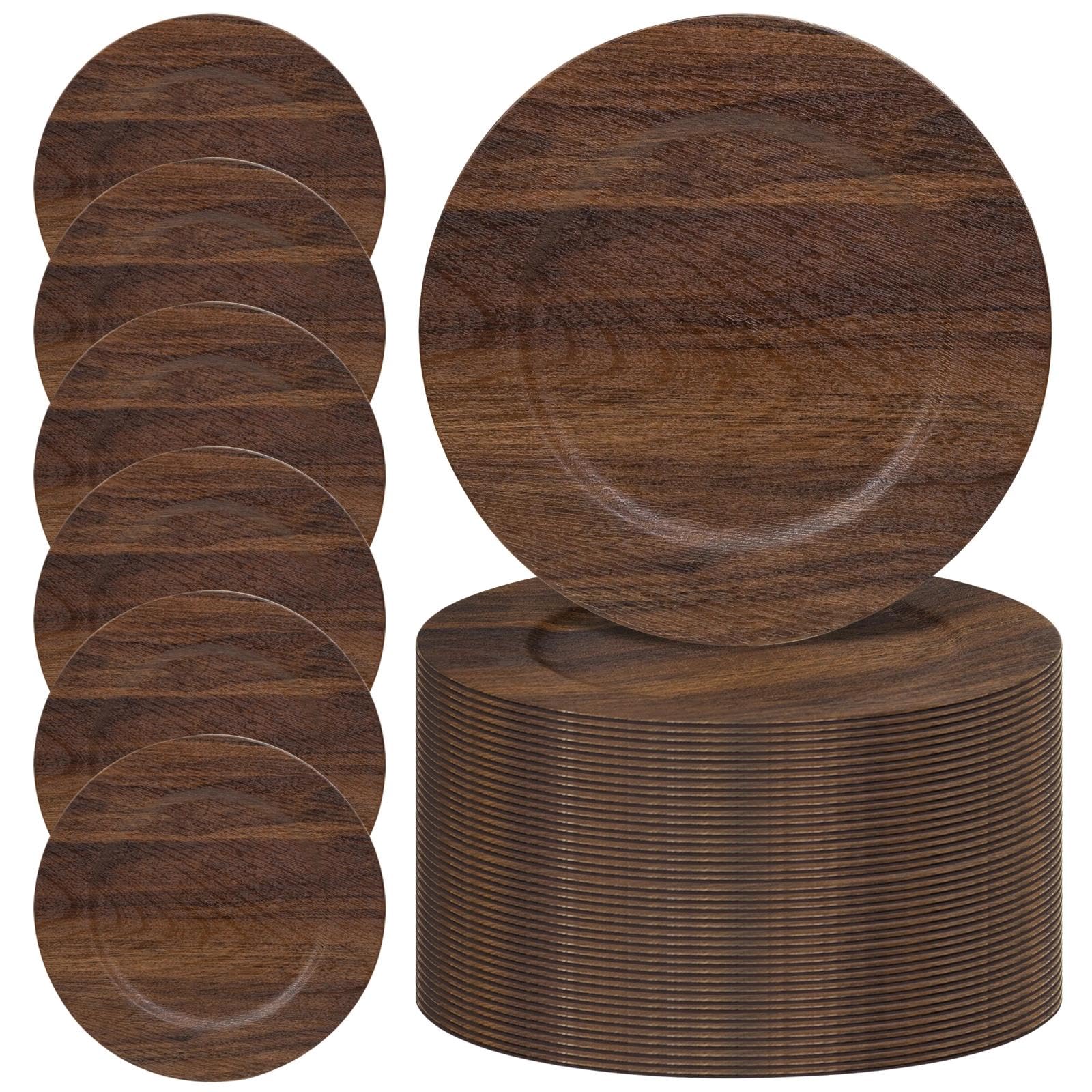 Photo 1 of MAONAME 50 PC Brown Charger Plates Bulk, Farmhouse Faux Wood Plate Chargers