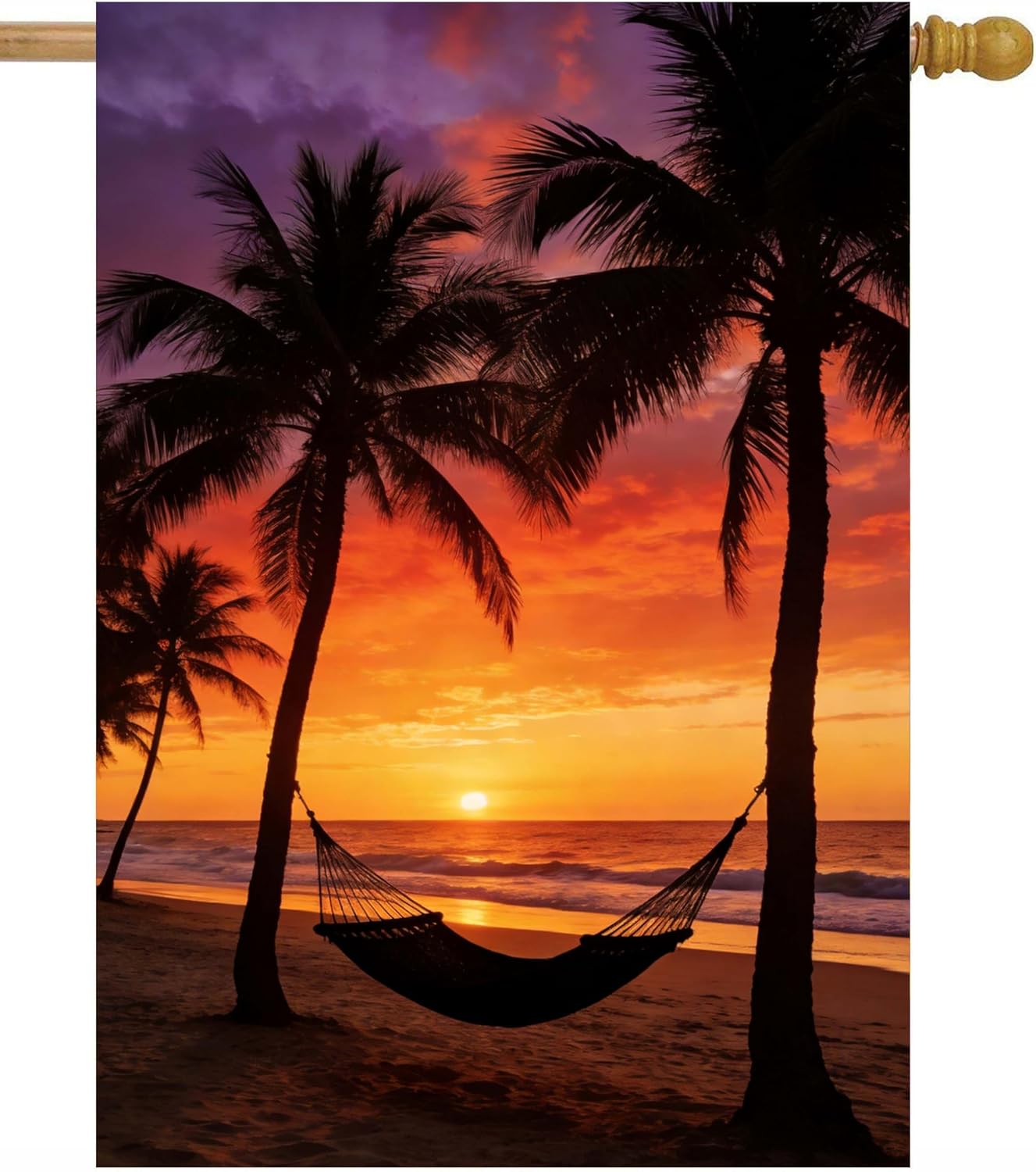 Summer Tropical Beach Sea Ocean Palm Tree Purple House Flag 28" x 40" Double Sided Polyester Welcome Yard Garden Flag Banners for Patio Lawn Home Outdoor Decor