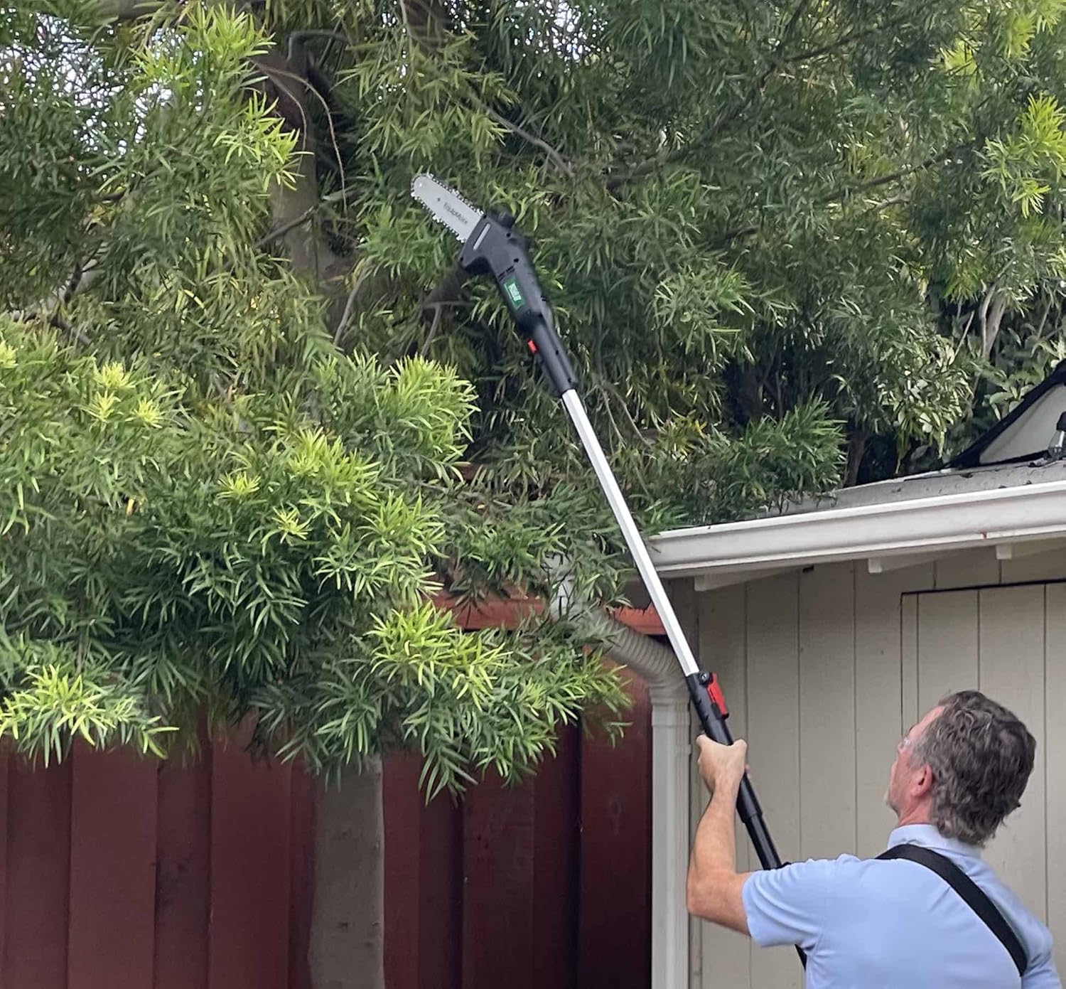 review EQUIPMAXX Long Reach 2 in 1 Electric (Corded) Pole Hedge Trimmer & Chainsaw, Telescopic Extension Pole Tool for Garden Pruning and Branch Cutting (Extends to 7 1/2 Feet)