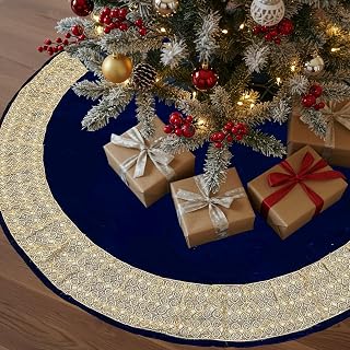 OurWarm 72Inch Christmas Tree Skirt, Extra Large Velvet Tree Base Cover with Gold Glitter Trim and Bow, Big Tree Skirt for 9-12ft Tree, Under Tree Mat for Holiday Home Party Decorations - Amazon product rated Grade A