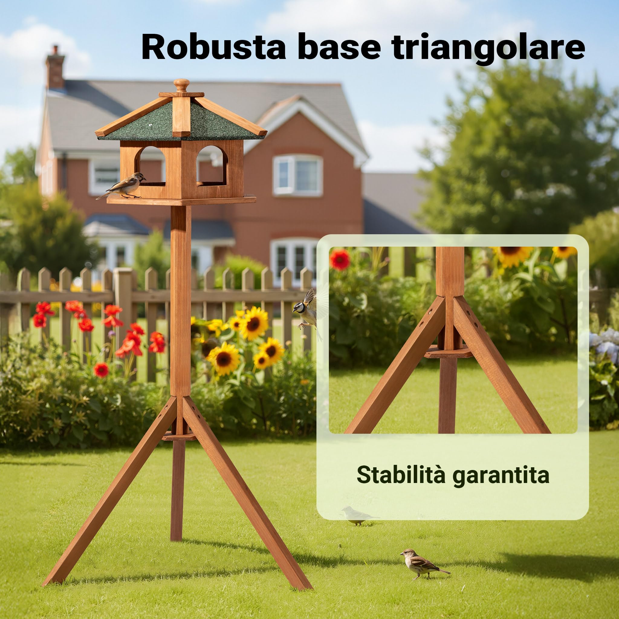 Mangiatoia per uccelli selvatici con supporto in legno di abete 115cm Resistente Con finestre
