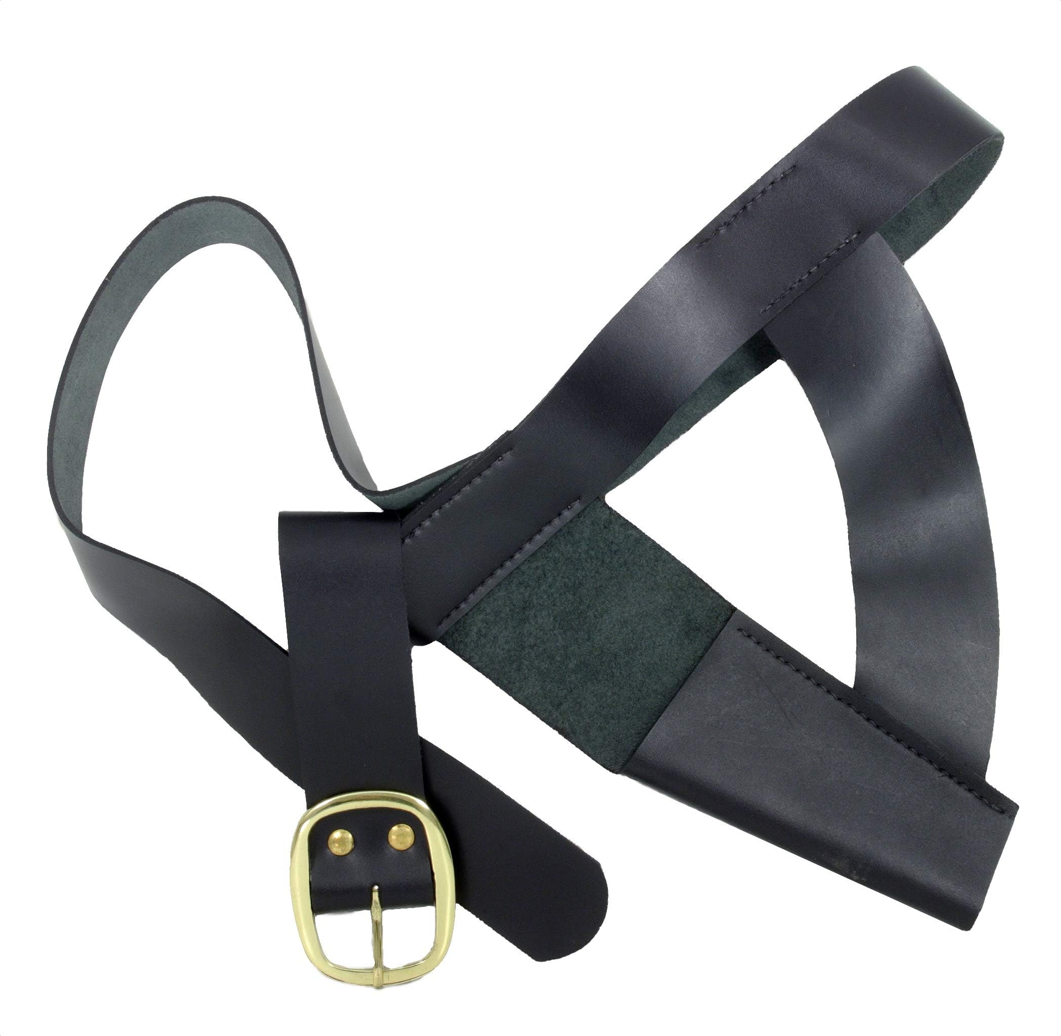 Windlass Brown Bess Musket 53" Black Leather Waist Belt with Frog and Brass Belt Buckle