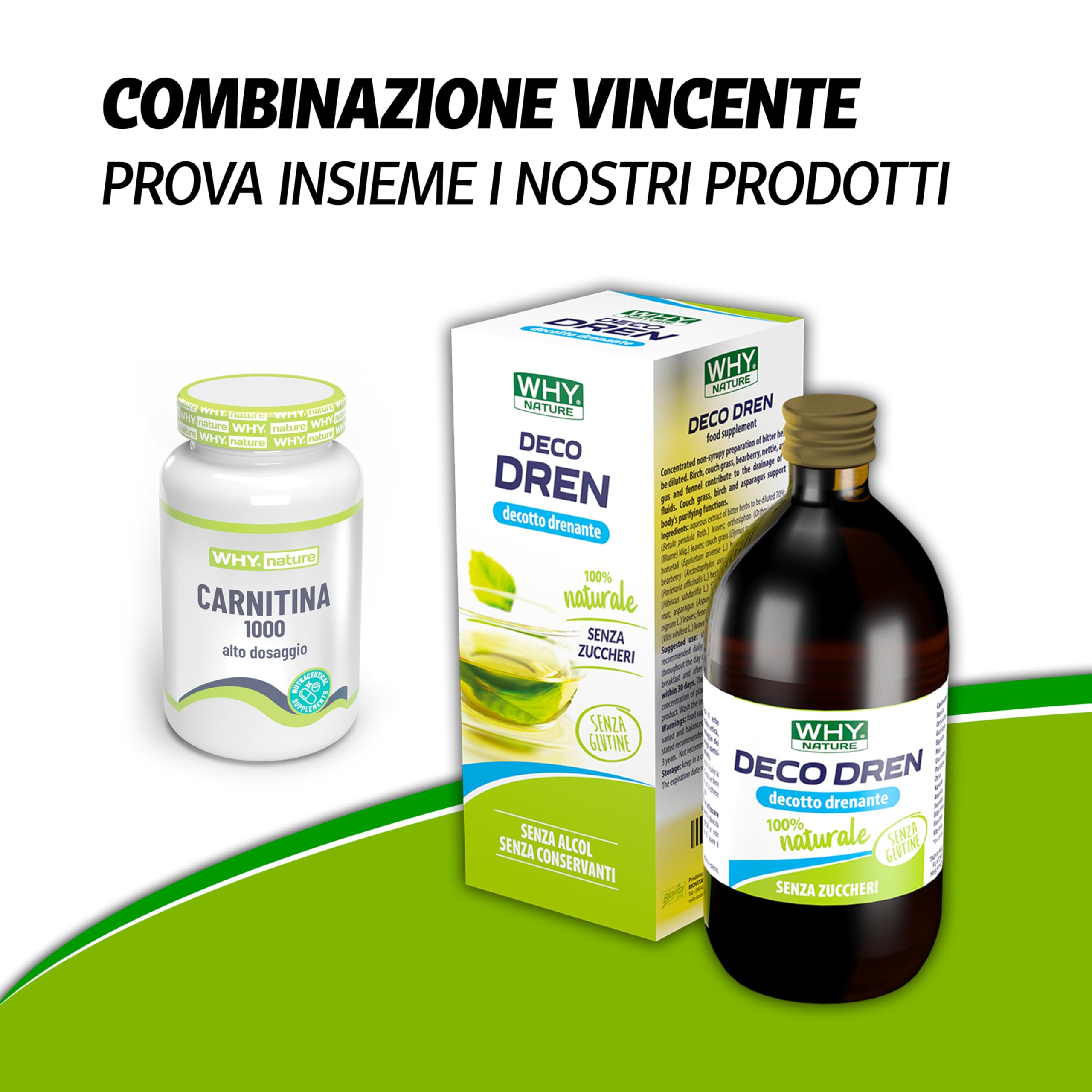 WHY NATURE CARNITINA 1000 - Carnitina ad Alto Dosaggio - Aminoacidi Essenziali Pre Workout - Integratori Alimentari per il Metabolismo dei Lipidi - Senza Glutine - 60 cpr