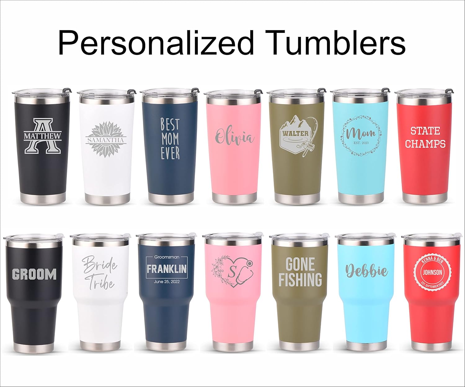 Personalized Custom Tumblers - Laser Engraved - Insulated Cups (10oz Lowball Tumbler, Navy-Blue)