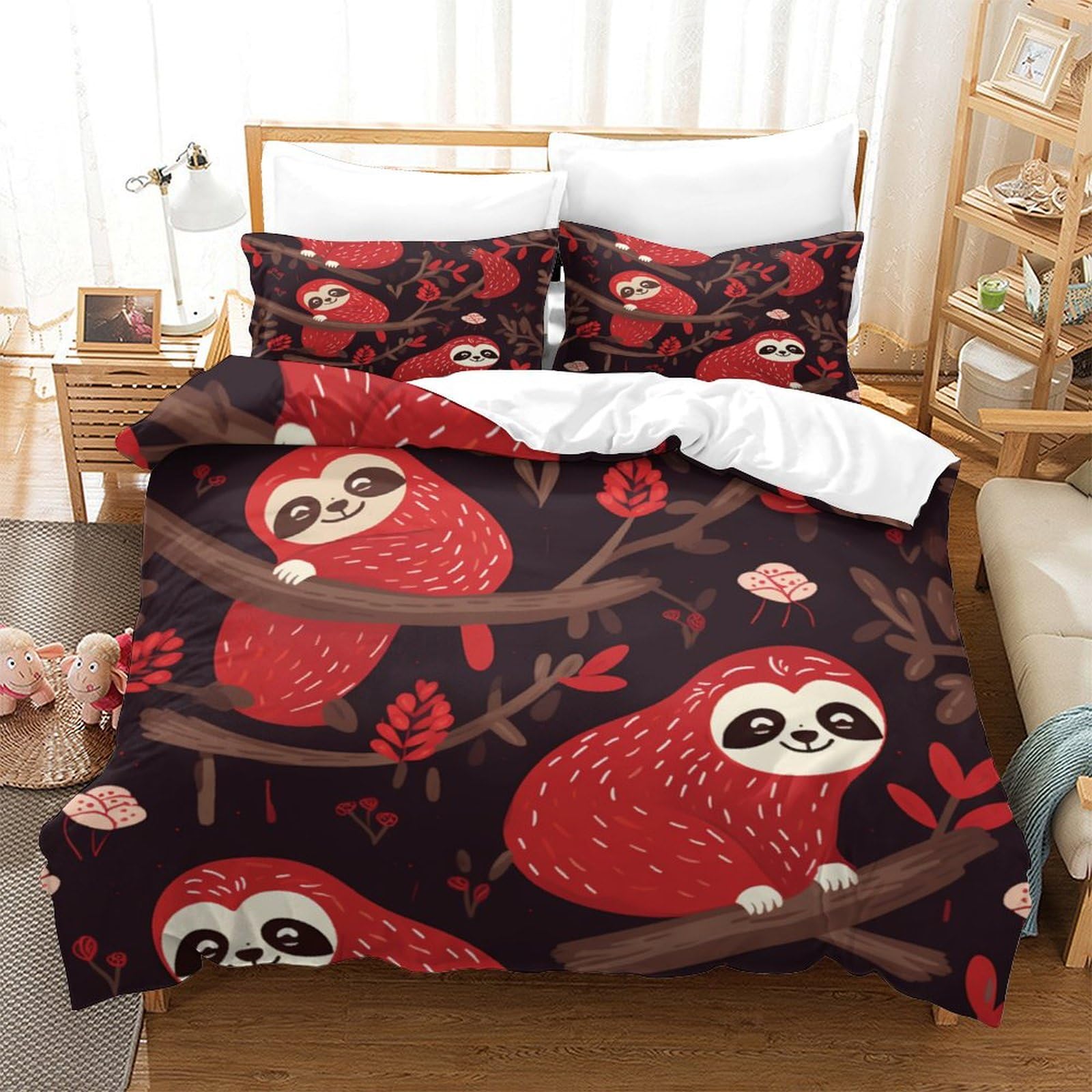 P1S9U7W5Y 3D Printed Cute Sloth Duvet Cover Set 3pcs Microfiber Cartoon Sloth Bedding Set King