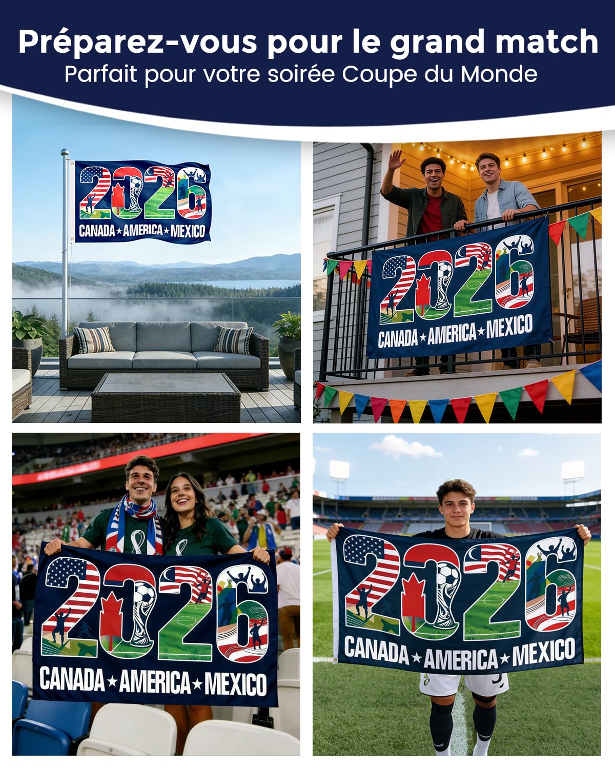 Drapeau Coupe du Monde 2026 150×90 CM Fanion Foot