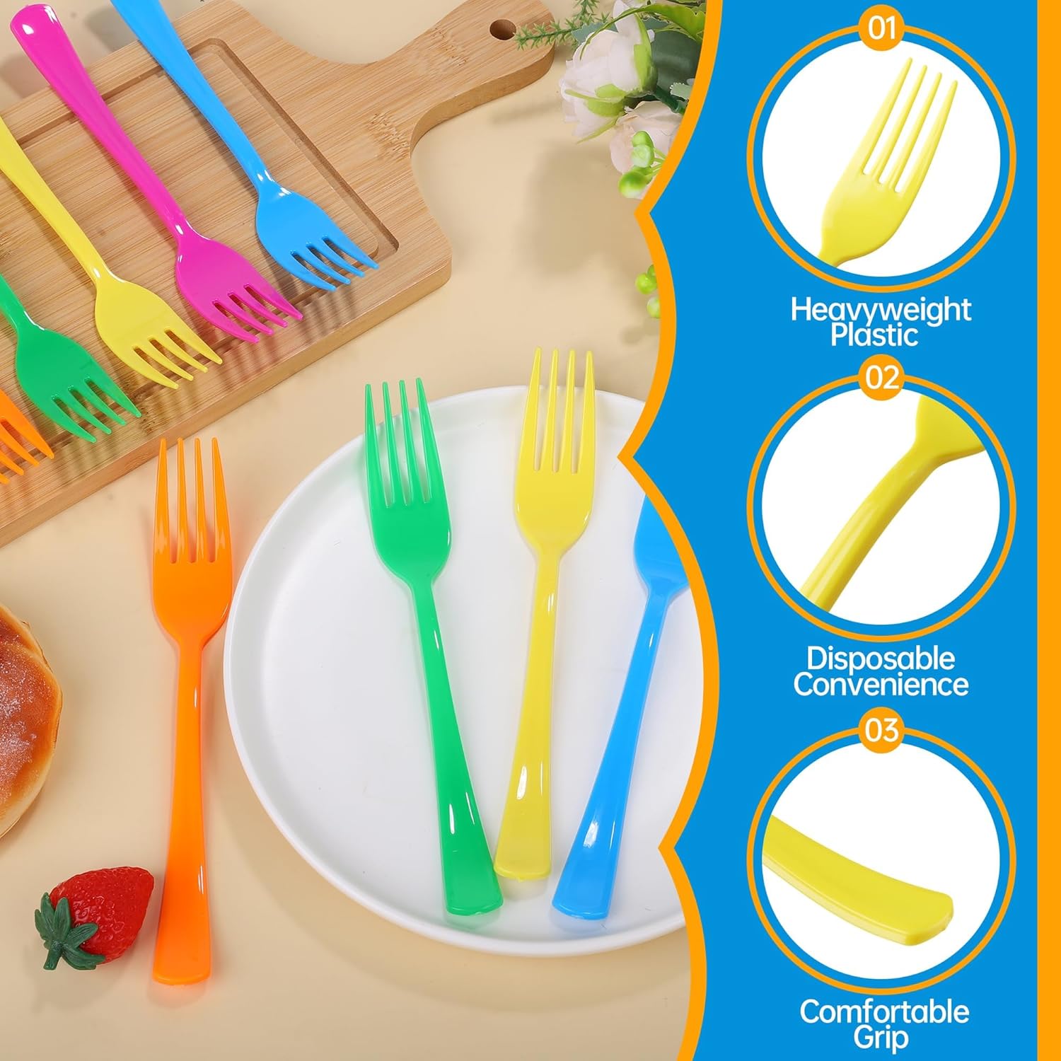 Kochorie 180 Pcs Bright Rainbow Plastic Forks Disposable Silverware Heavy Duty Plastic Cutlery Set Heat Resistant Durable Utensils Flatware for Party Wedding Birthday Supplies and Daily Use