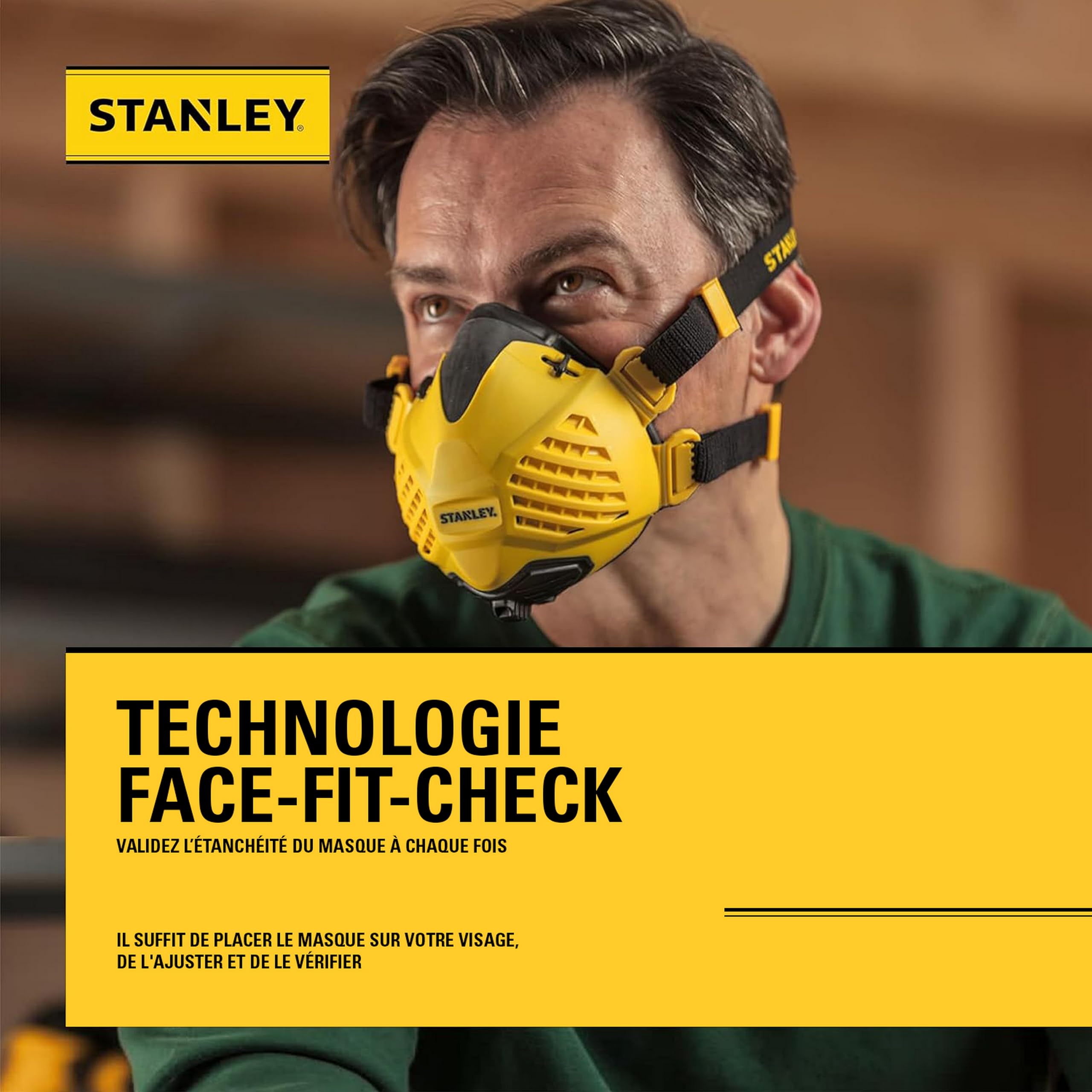 STANLEY Masque Anti-Poussière Demi-Masque Respiratoire Noir/Jaune